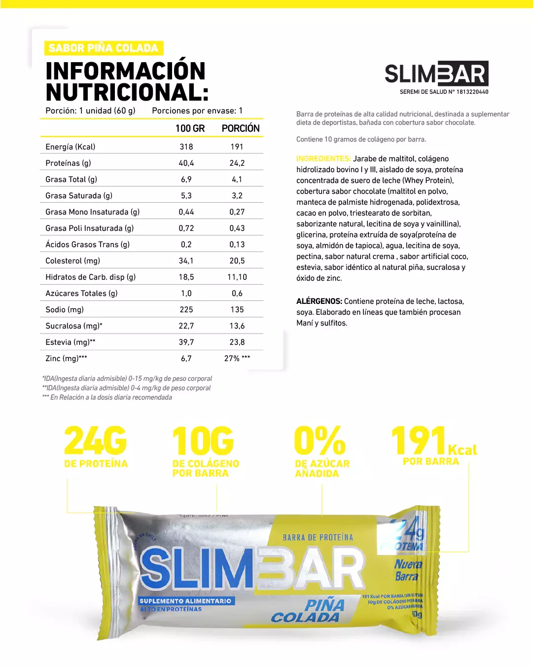 Barra de proteina Slimbar - Piña colada (12 unidades)-1