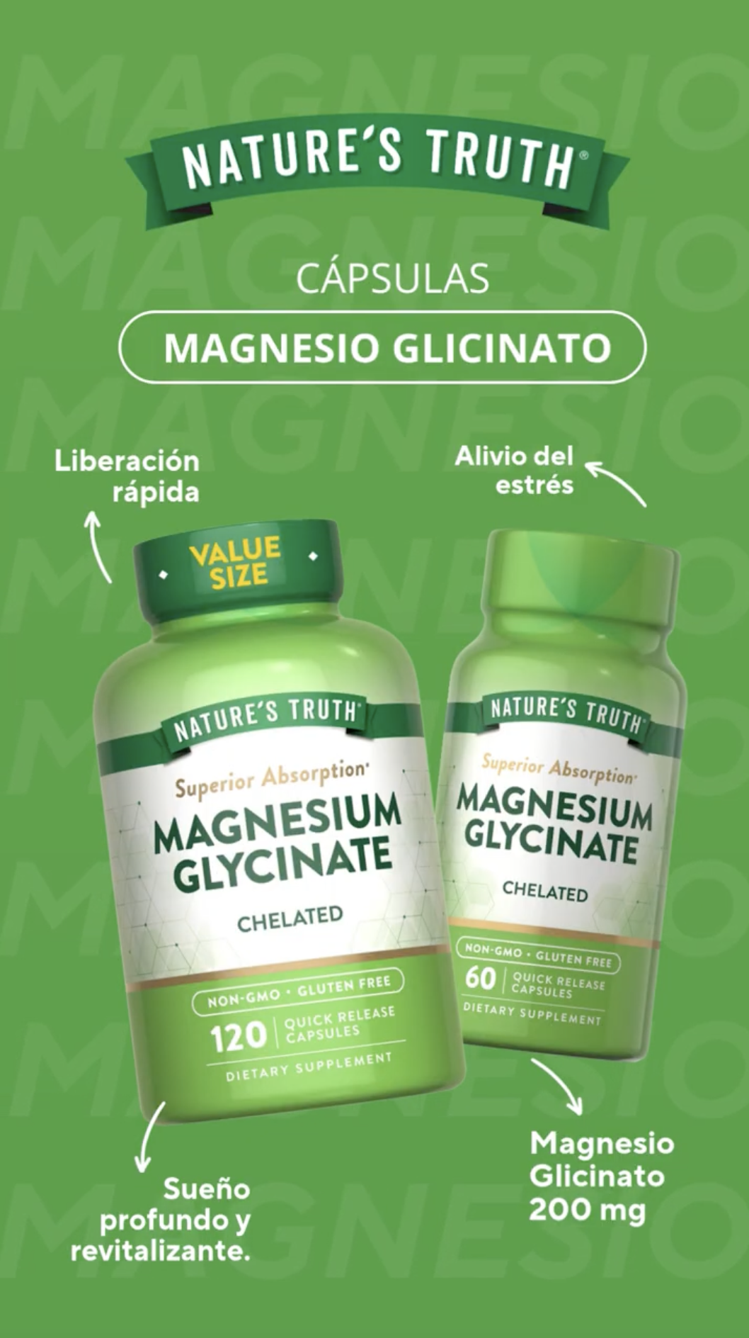 Magnesio Glicinato Natures Truth - Magnesium Glycinate 200 mg (60 cápsulas)-2
