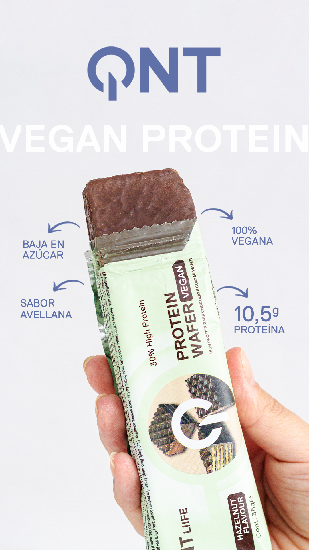 Barra de proteina QNT - Waffle Vegan Hazelnut (12 unidades)-2
