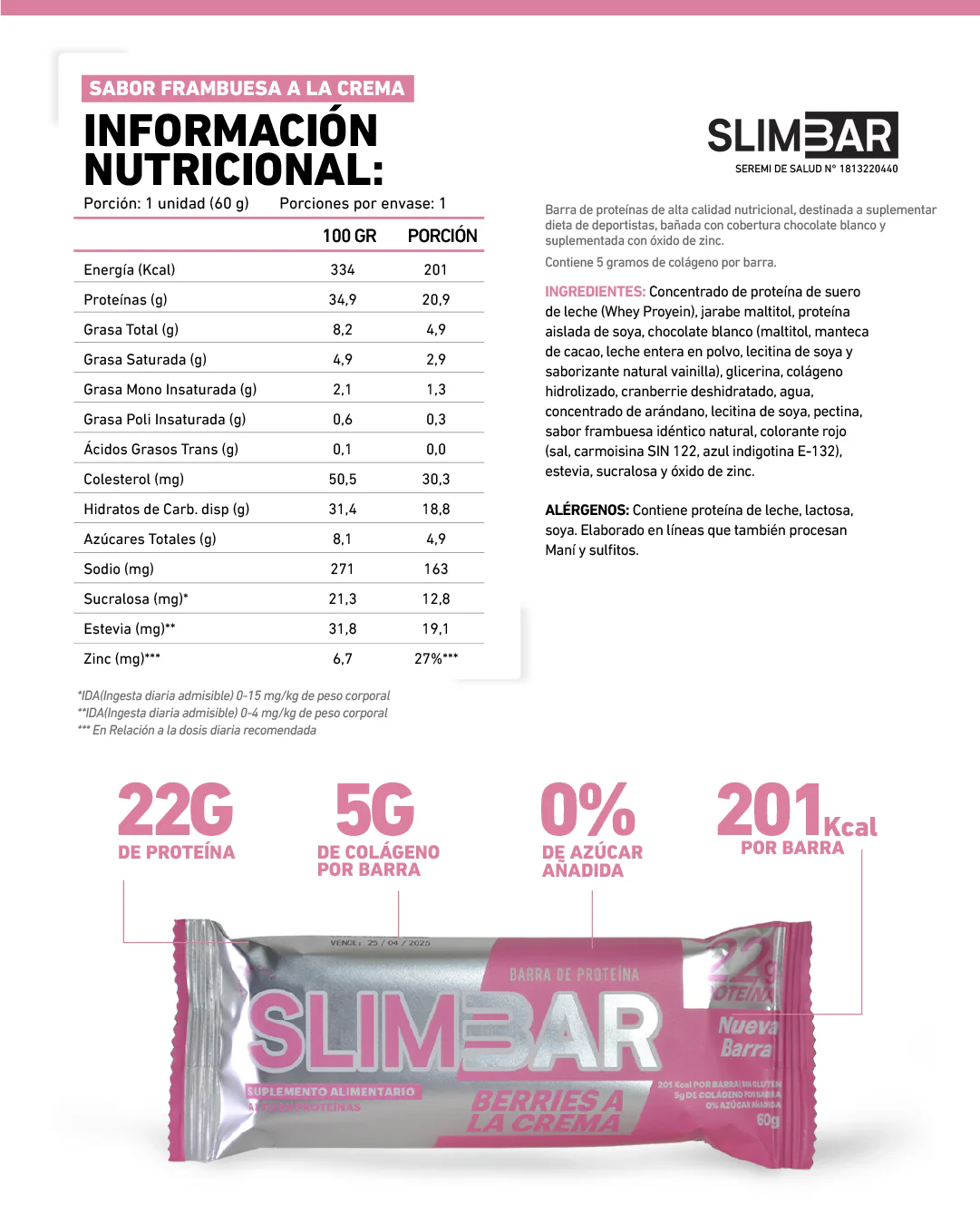 Barra de proteina Slimbar - Berries a la crema (12 unidades)-1