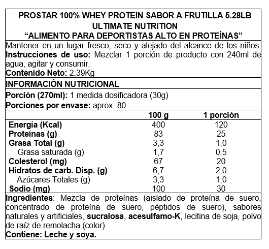 Proteína en polvo Whey Ultimate Nutrition Prostar - Frutilla 2,4 kg (80 servicios)-2