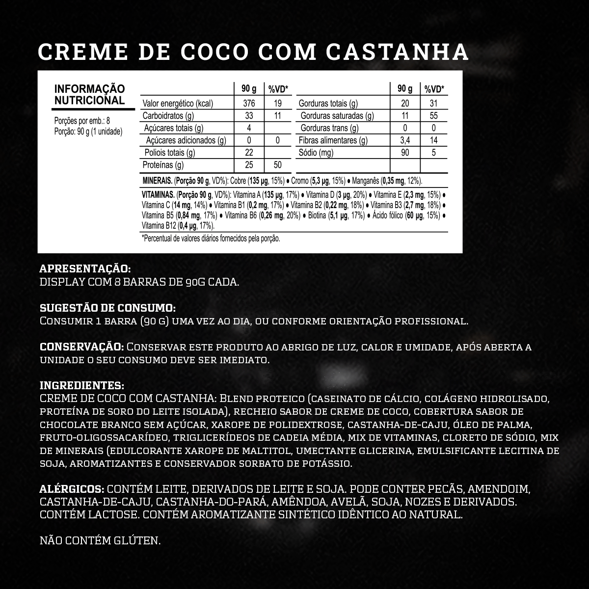 Barra de proteina Darkness - Crema de coco con castaña de caju (8 unidades)-2