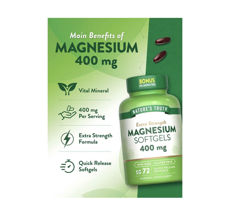 Magnesio Natures Truth - Magnesium 400 mg (72 cápsulas)-1