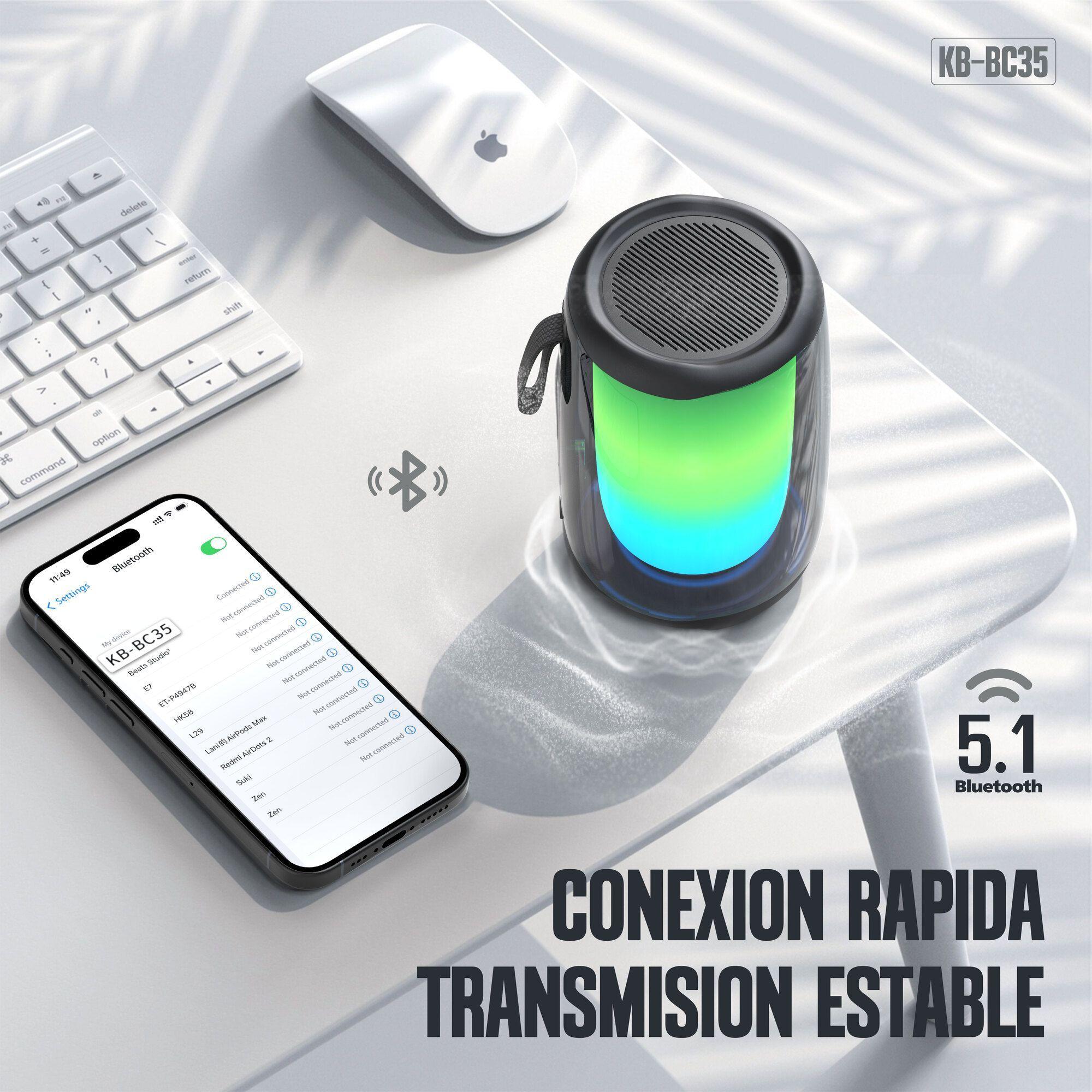 Parlante Inalambrico Bluetooth Pulse Mini Kbod KB BC35 Sonido 360 Luz RGB-3