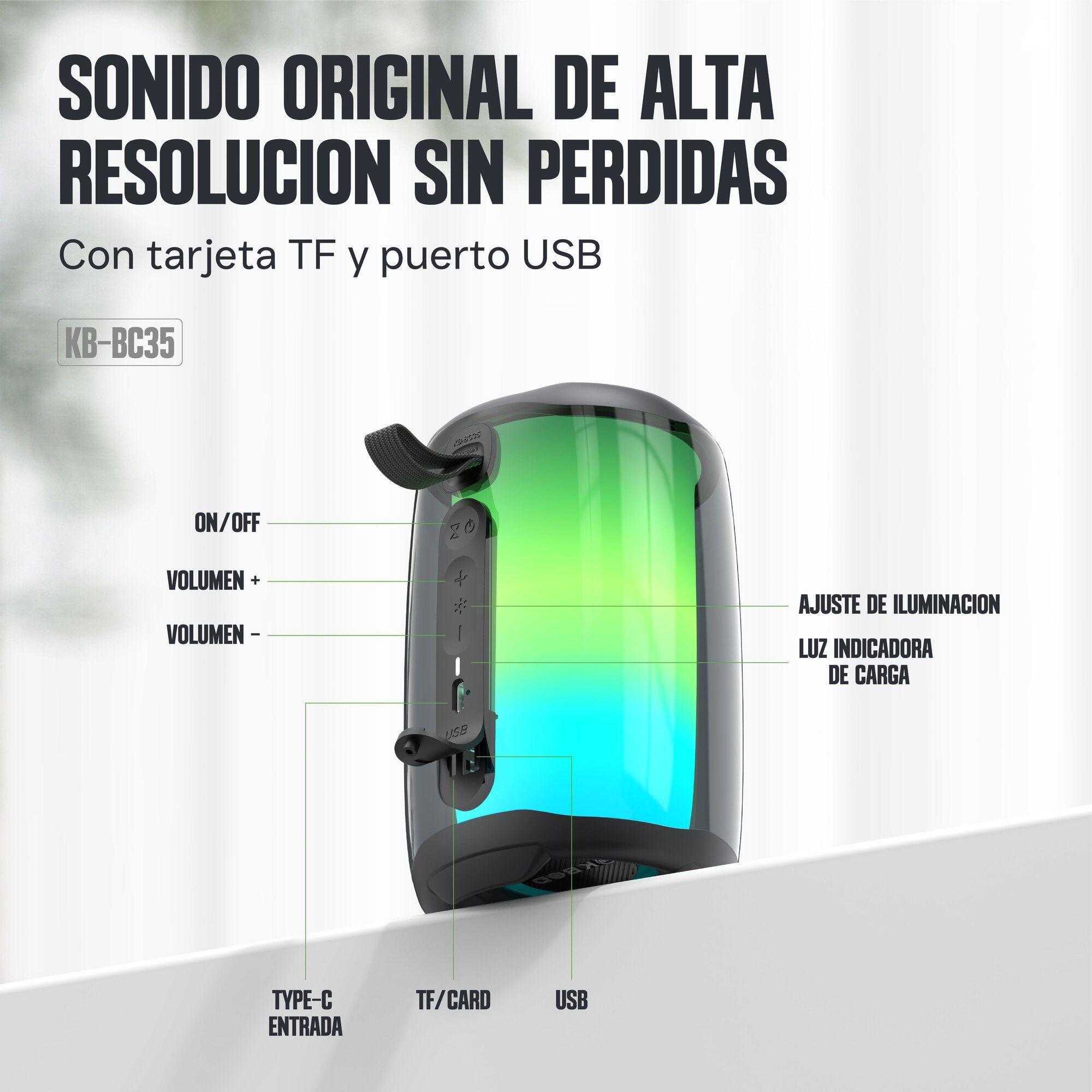 Parlante Inalambrico Bluetooth Pulse Mini Kbod KB BC35 Sonido 360 Luz RGB-8