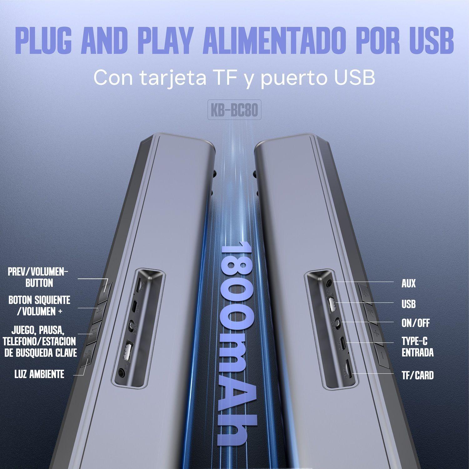 Soundbar Barra de Sonido Parlante Bluetooth Kbod Bc80 1800mah Sonido 360 Envolvente-6