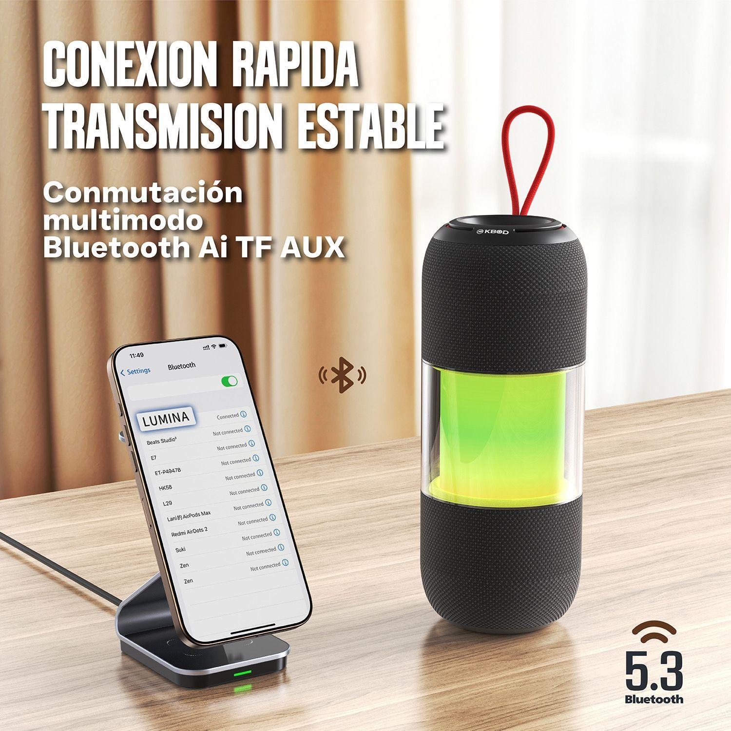 Parlante Bluetooth Kbod Lumina Luz Led Rgb Sonido 360 Sumergible IPX7-5