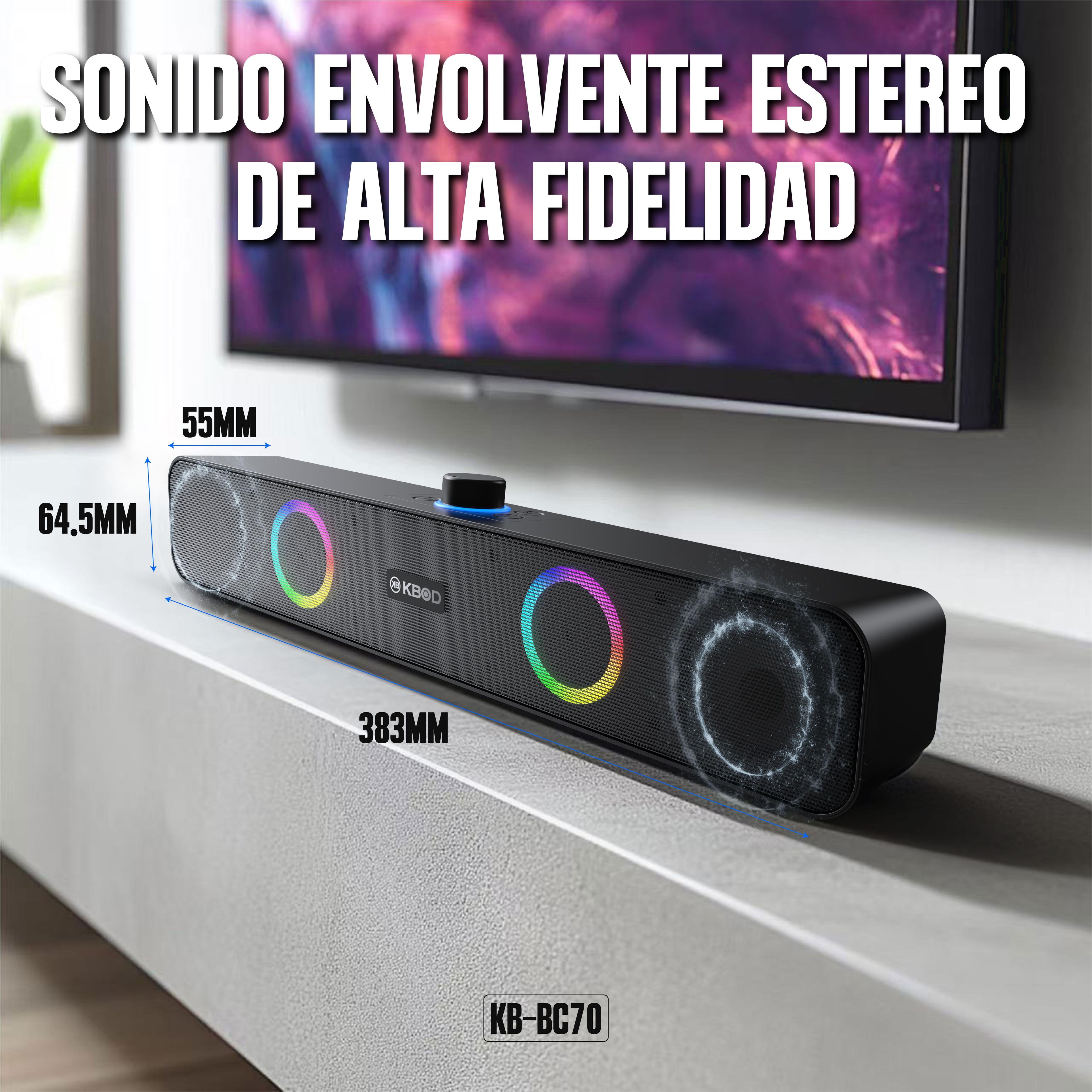 Soundbar Parlante Barra de Sonido Bluetooth Tws Gamer Kbod Bc70 10w Luz Rgb Negro-4