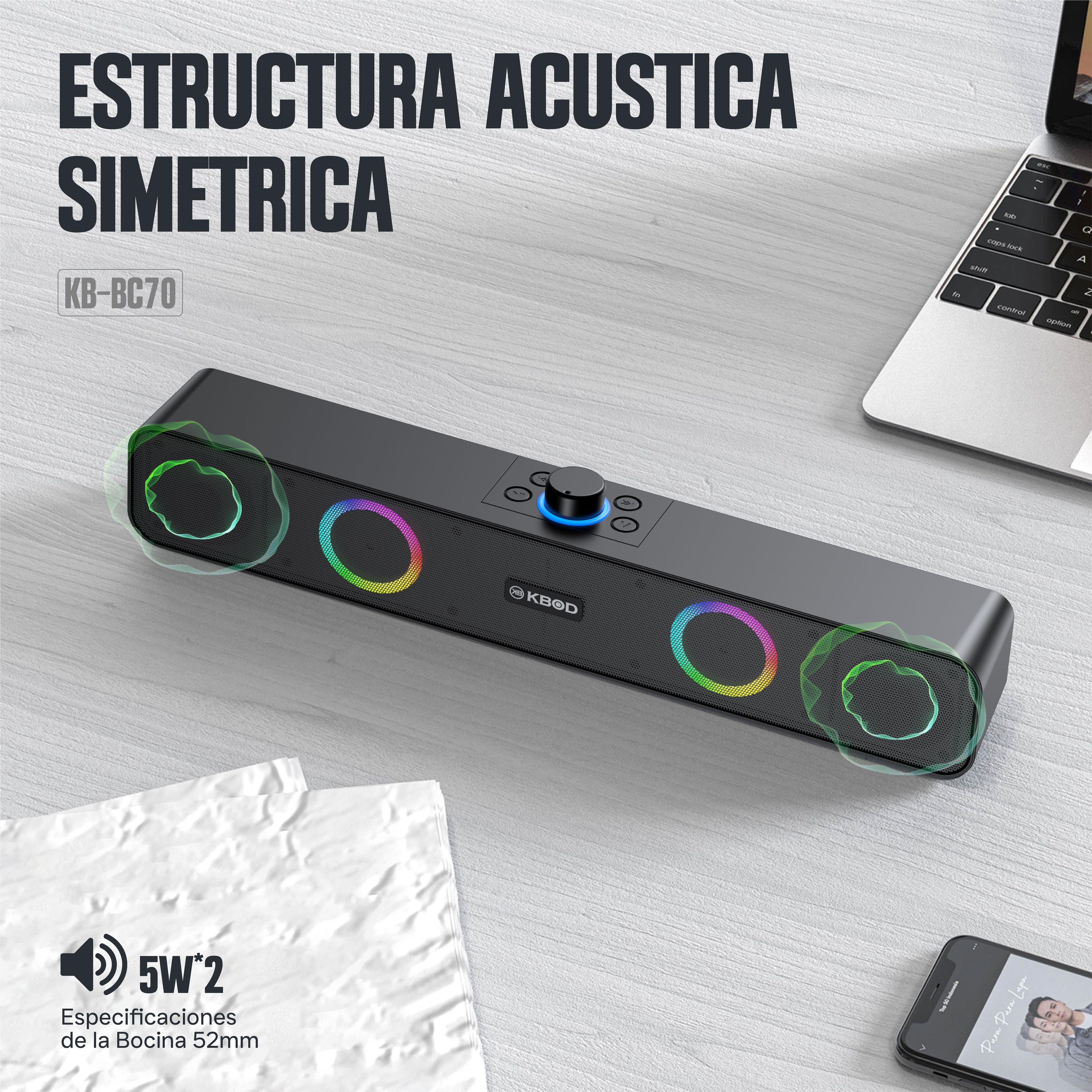 Soundbar Parlante Barra de Sonido Bluetooth Tws Gamer Kbod Bc70 10w Luz Rgb Negro-6