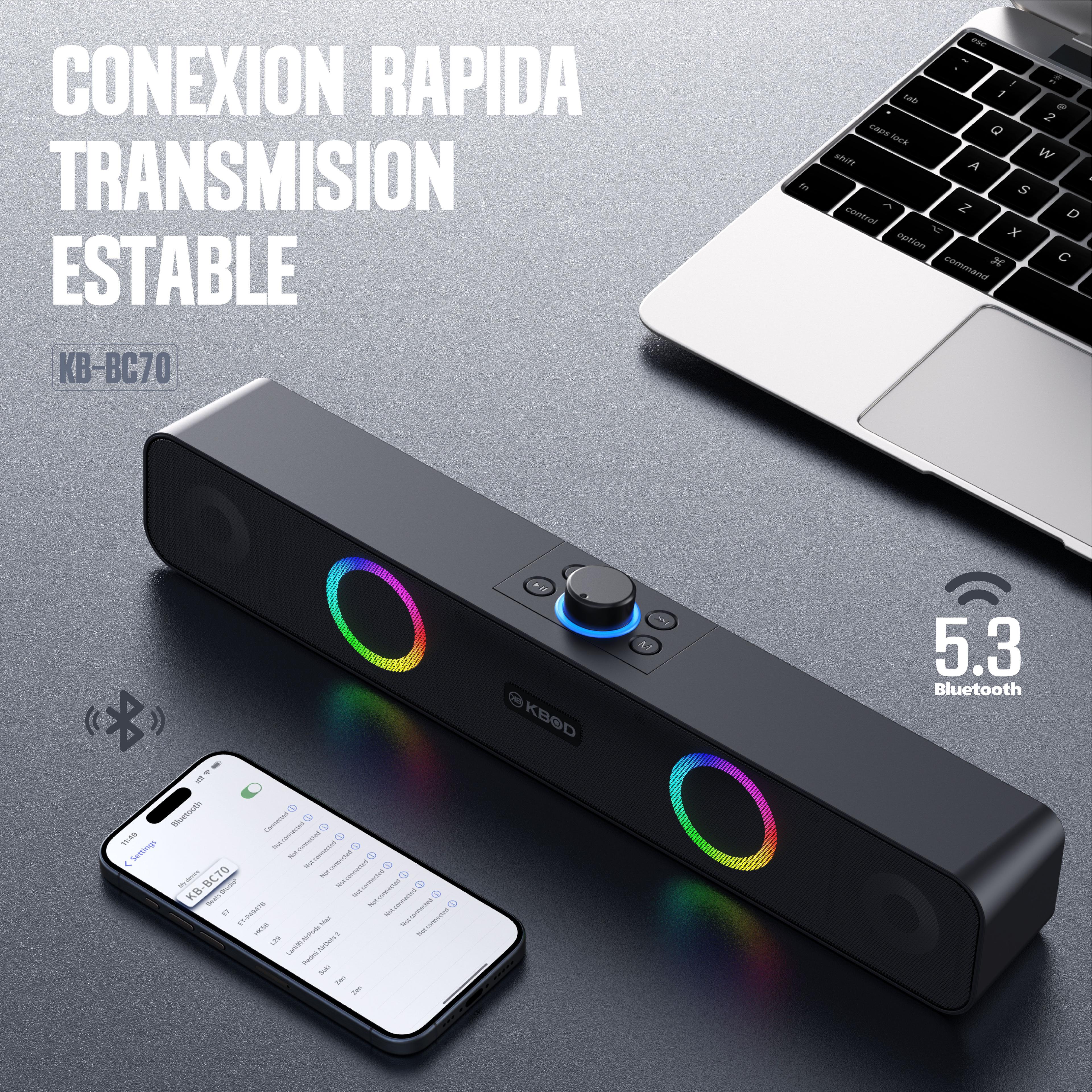 Soundbar Parlante Barra de Sonido Bluetooth Tws Gamer Kbod Bc70 10w Luz Rgb Negro-7