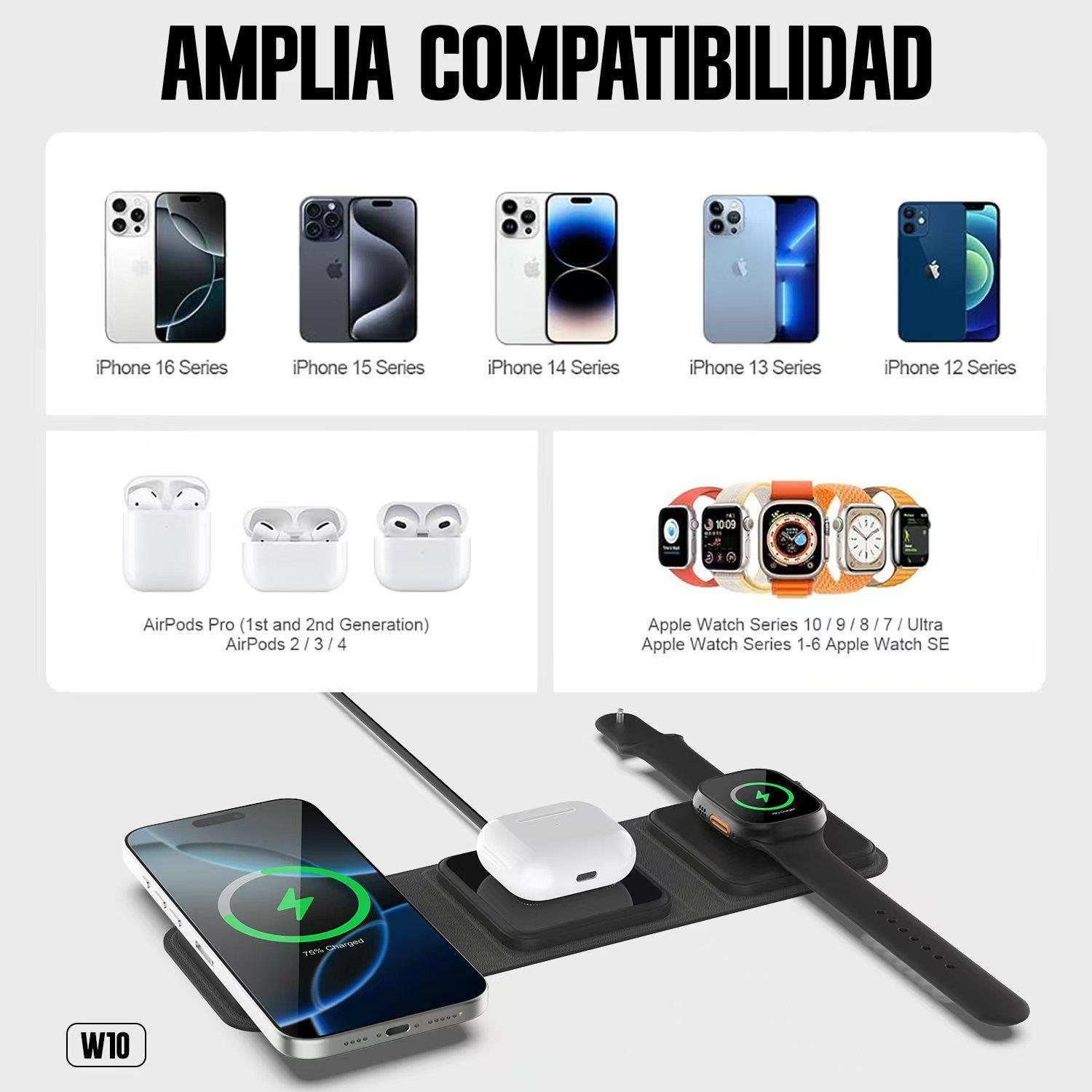 Base Cargador Soporte Inalambrico Plegable 3 en 1 Magsafe 15w Kbod W10-2