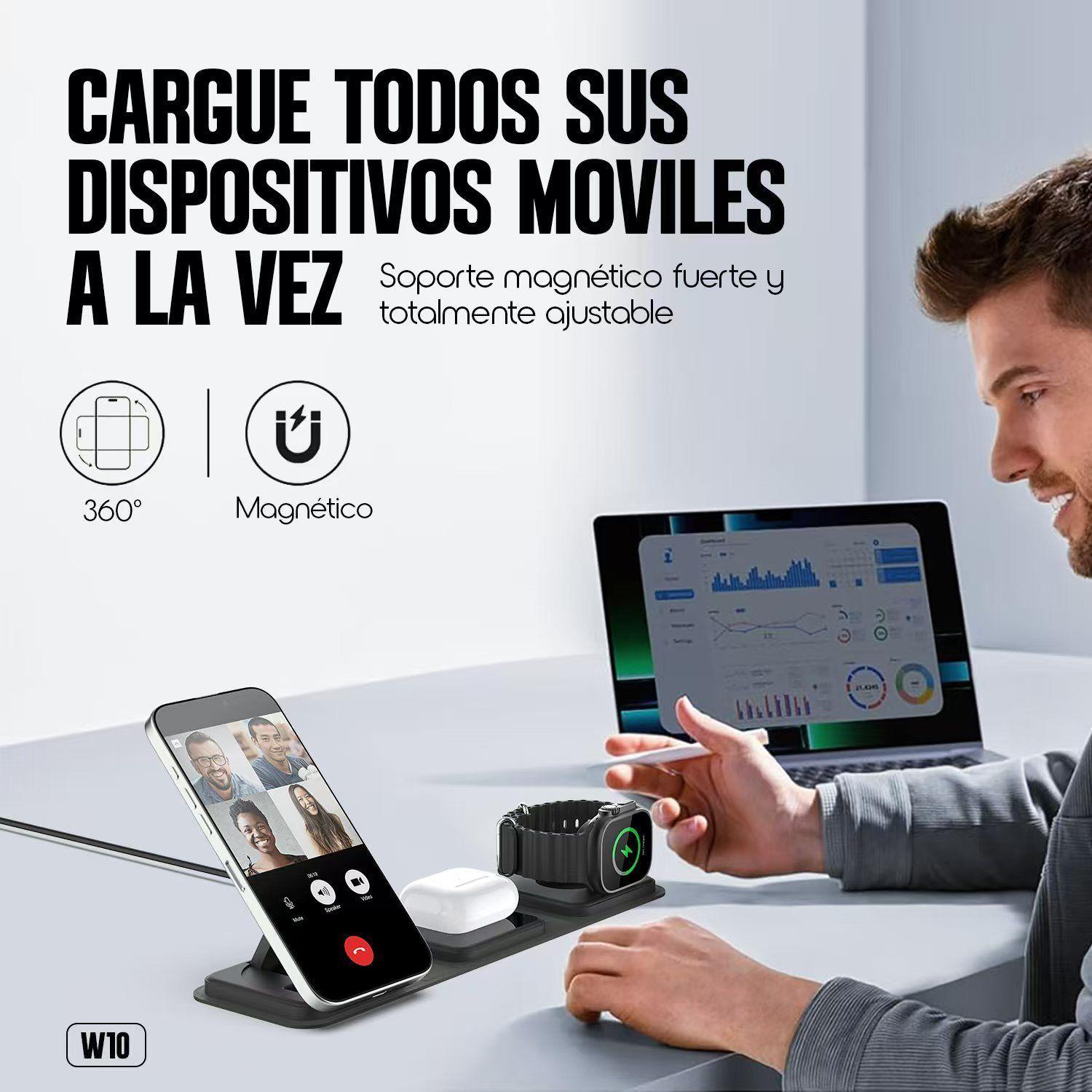 Base Cargador Soporte Inalambrico Plegable 3 en 1 Magsafe 15w Kbod W10-3