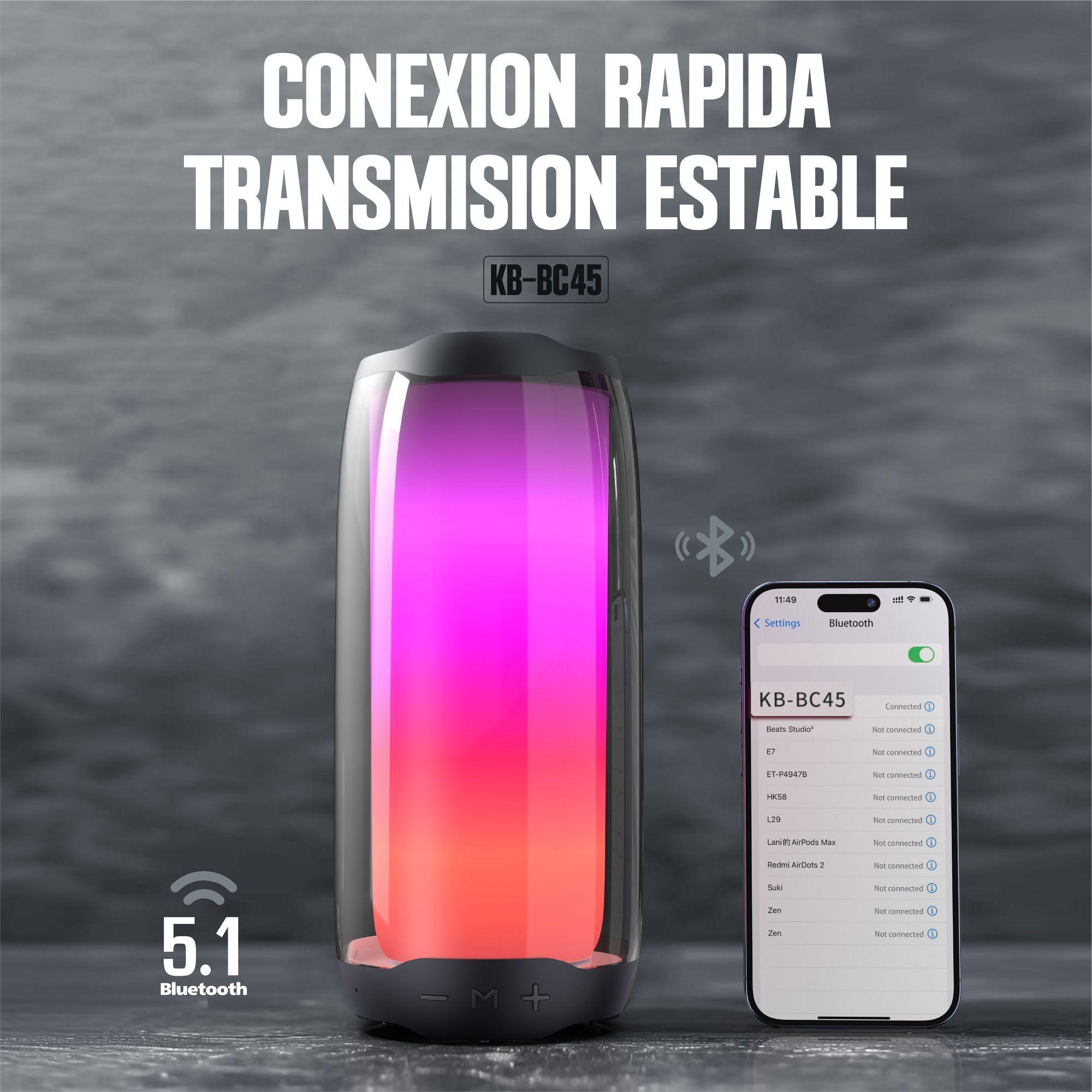 Parlante Inal mbrico Bluetooth Pulse Pro Kbod KB BC45 Sonido 360 Luz RGB-5