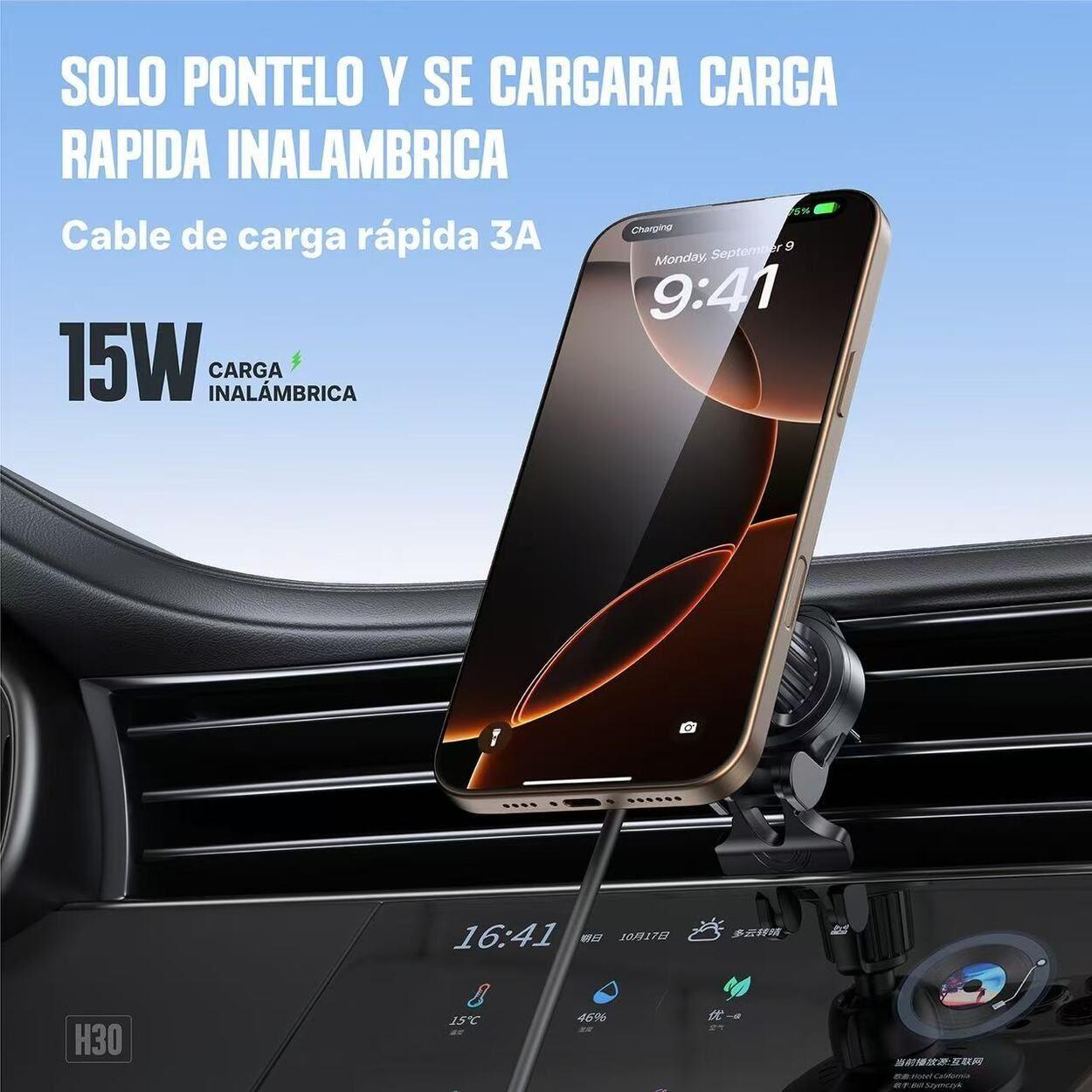 Soporte Magn tico Porta Celular Para Autos N52 15w Kbod H30 Negro-4