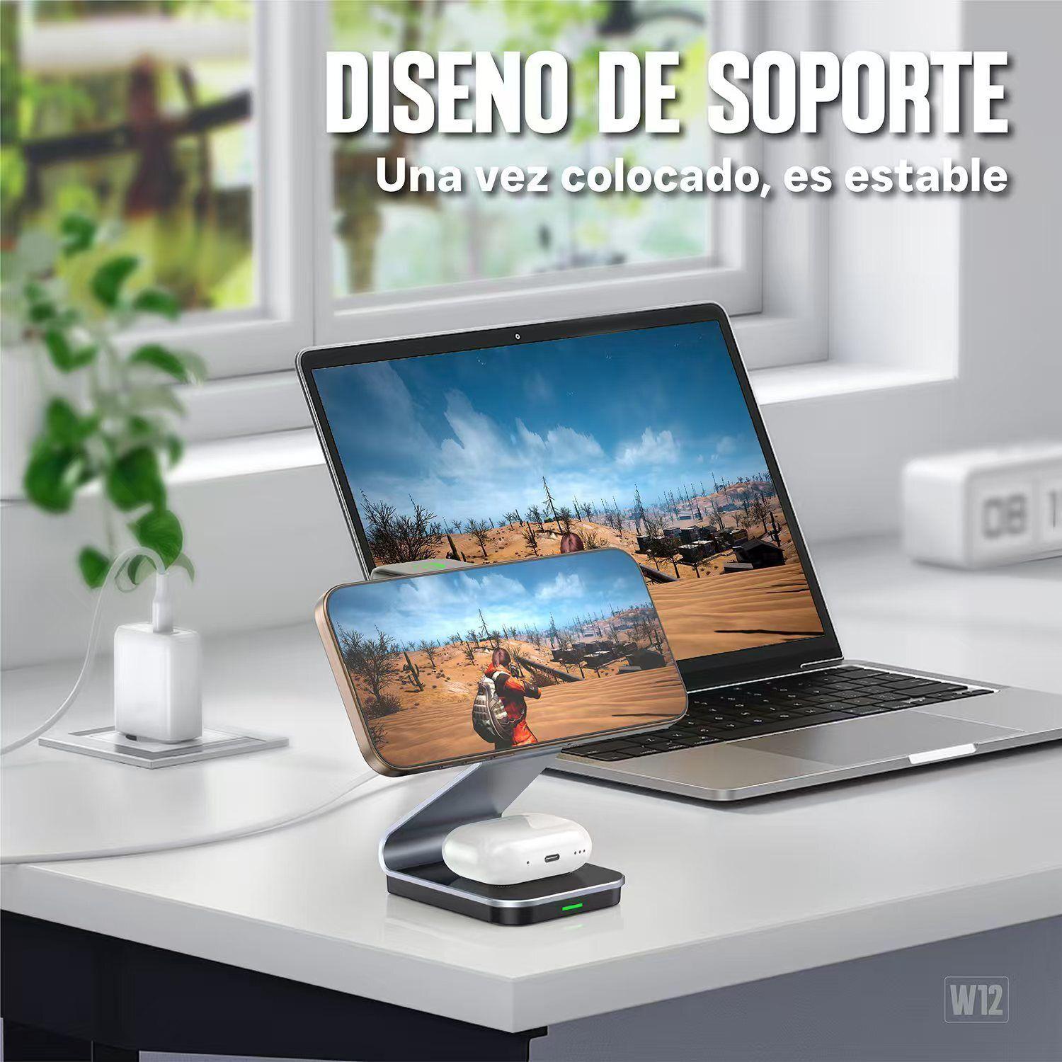Base Soporte Inal mbrico de Carga Magn tica 3 en 1 Kbod W12-3