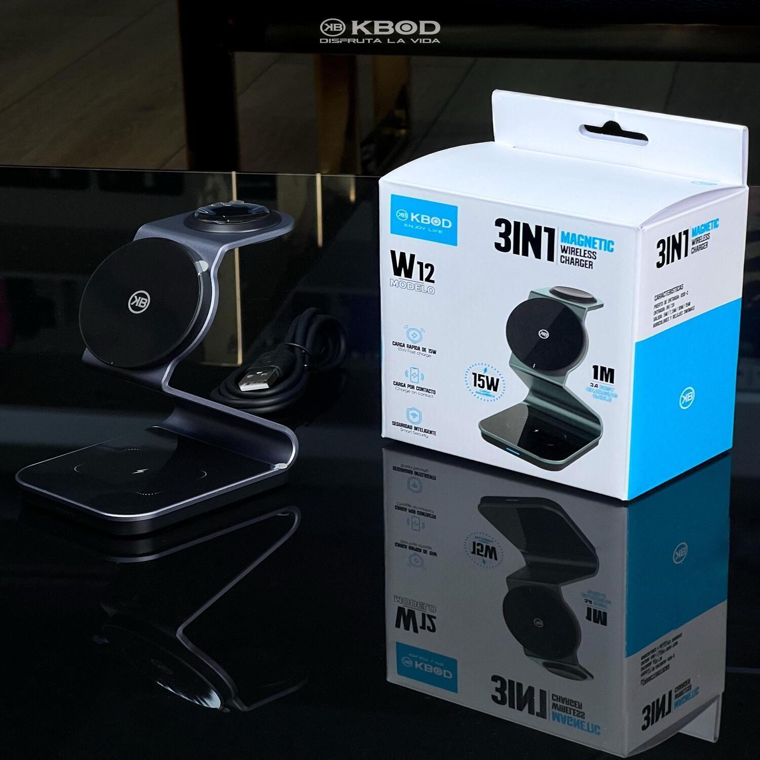 Base Soporte Inal mbrico de Carga Magn tica 3 en 1 Kbod W12-7