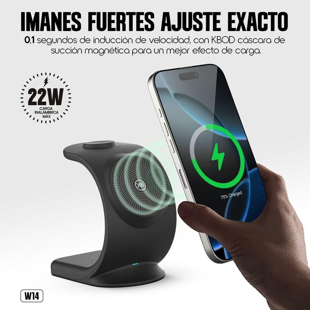 Soporte Base de Carga Inal mbrica 3 en 1 Hasta 22w Magn tico Kbod W14 Negro-3