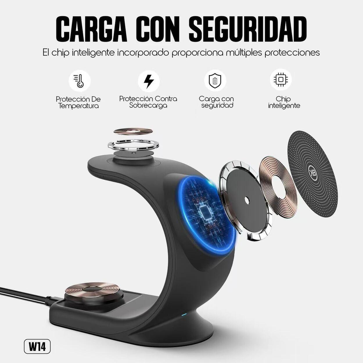 Soporte Base de Carga Inal mbrica 3 en 1 Hasta 22w Magn tico Kbod W14 Negro-5