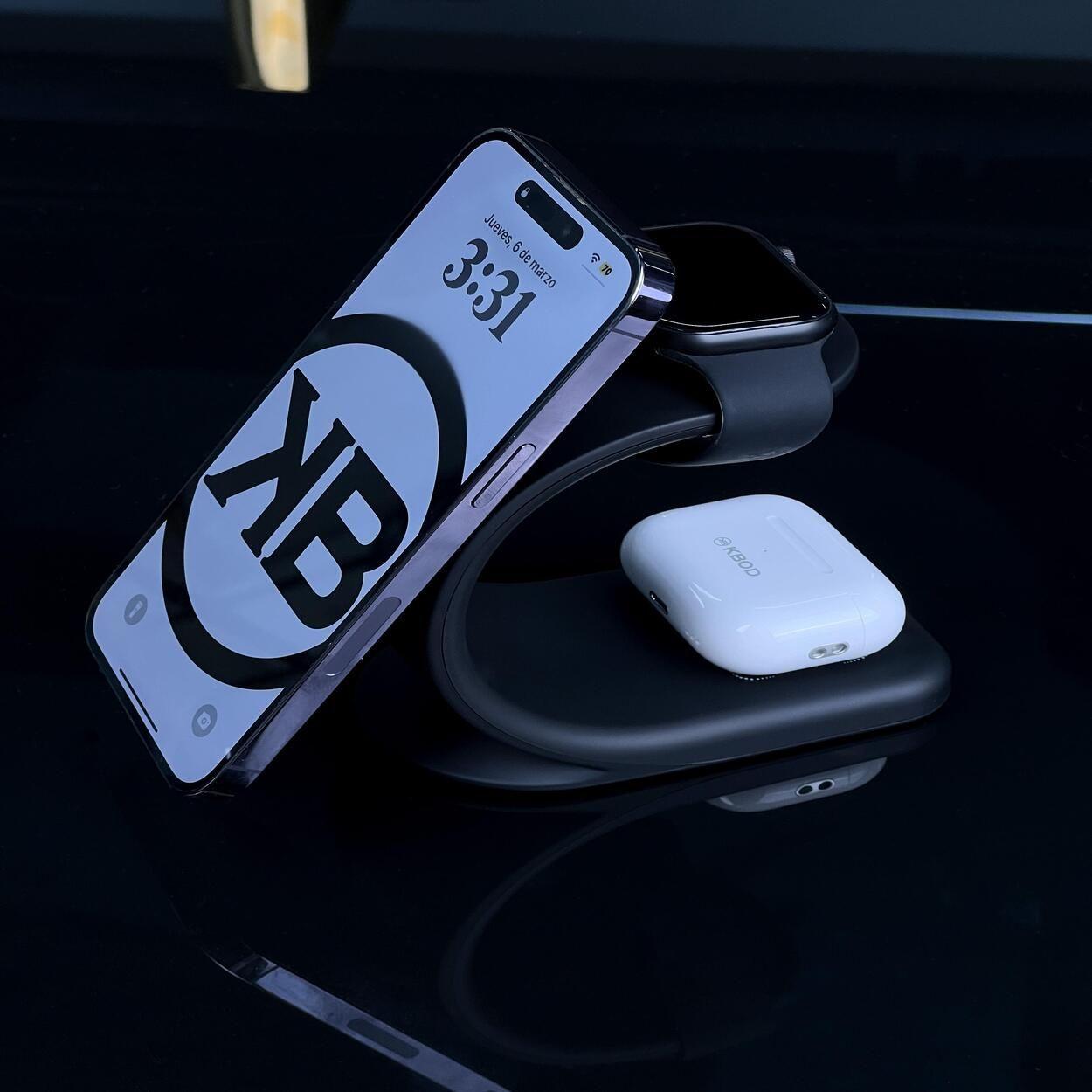 Soporte Base de Carga Inal mbrica 3 en 1 Hasta 22w Magn tico Kbod W14 Negro-7