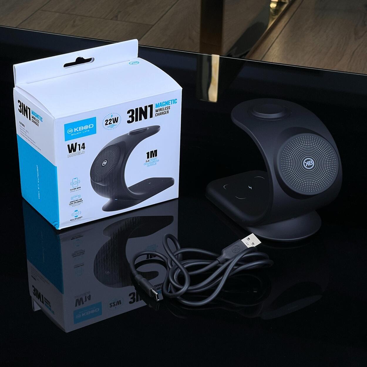 Soporte Base de Carga Inal mbrica 3 en 1 Hasta 22w Magn tico Kbod W14 Negro-8