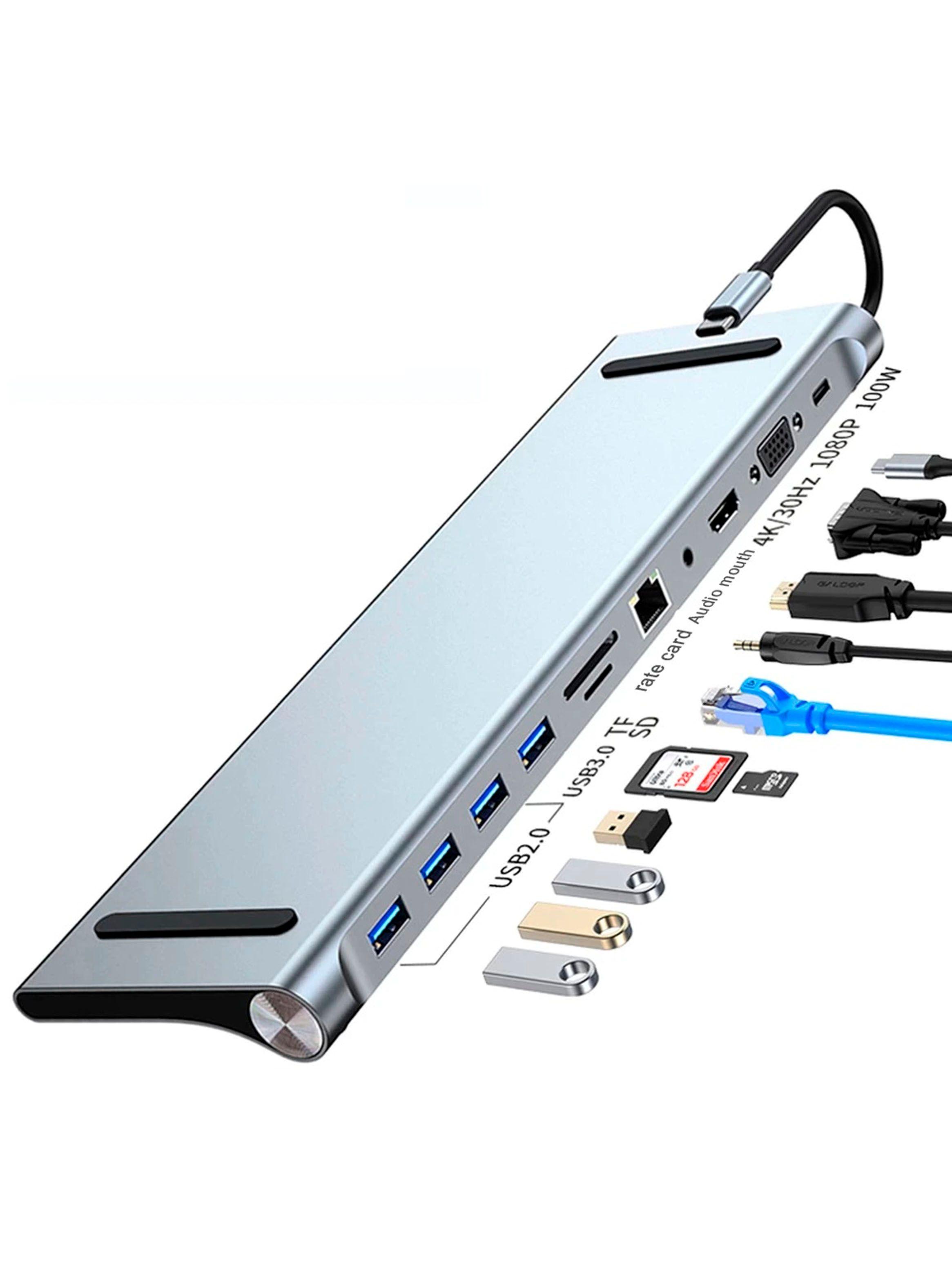 Adaptador Tipo C 11 En 1 HDMI+Aux+SD+TF+PD+Lan+VGA-1