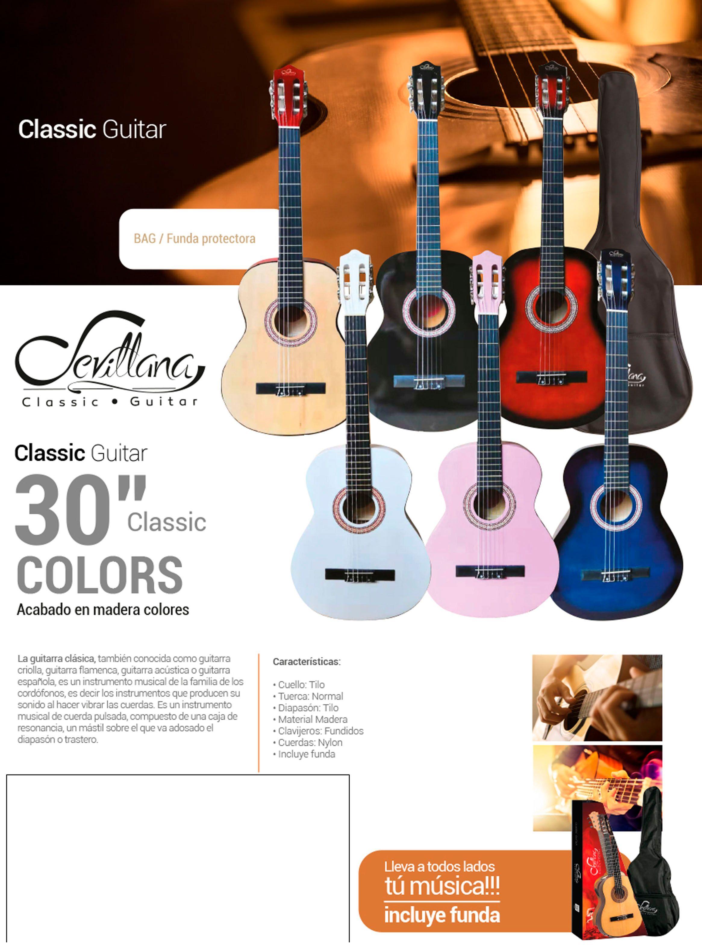 Guitarra Clasica 30 Pulg Sevillana Acabado De Madera Sunburs-3