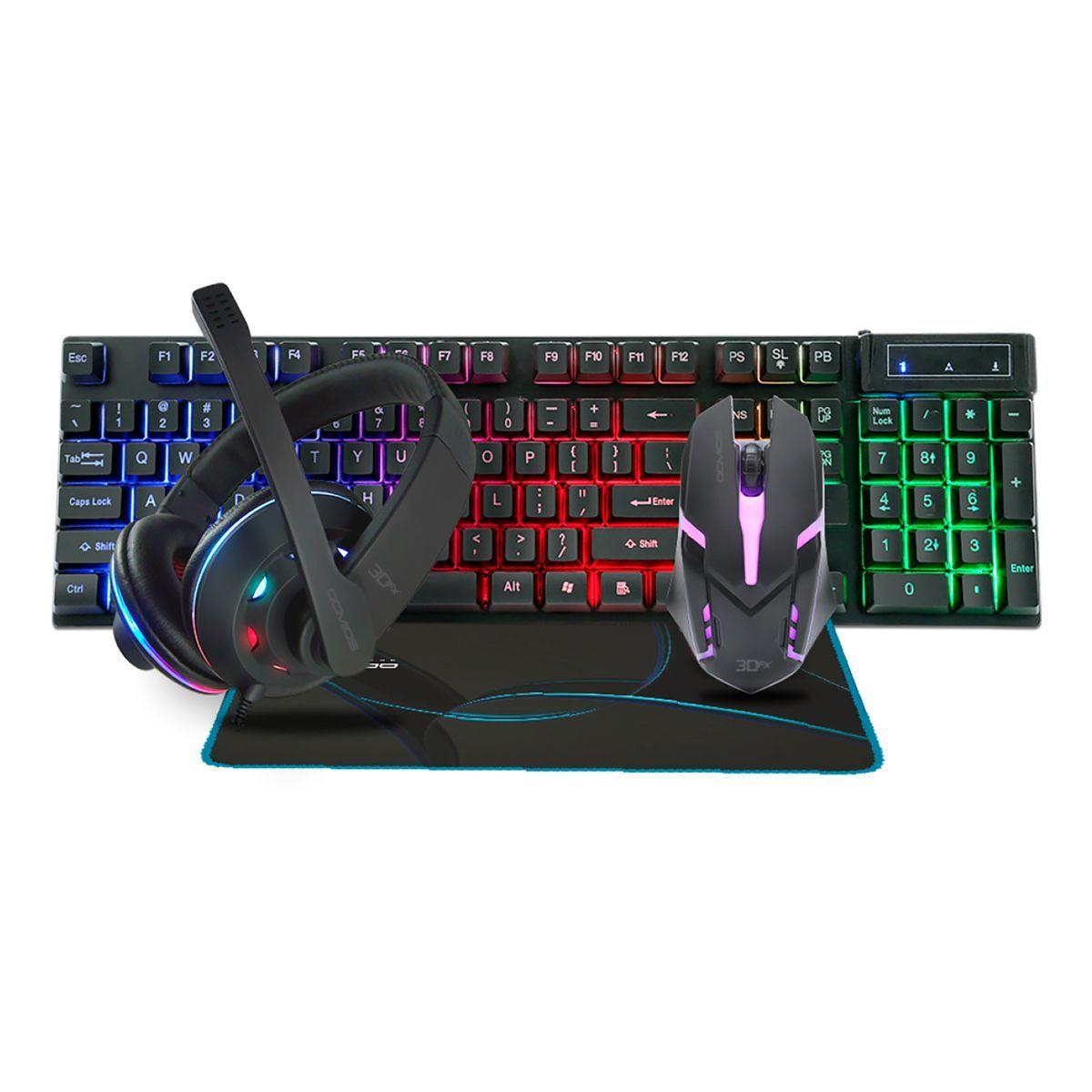 Pack Gamer Teclado + Mouse + Mouse Pad + Audifono Gamer 3DXF-0