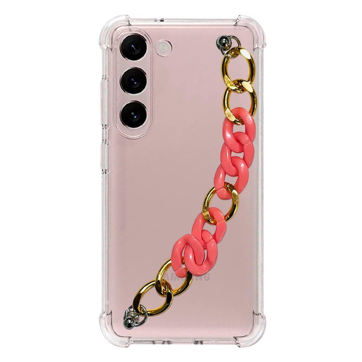Carcasa Transparente Mas Strap Para Samsung S23 Rosa-Dorado-0