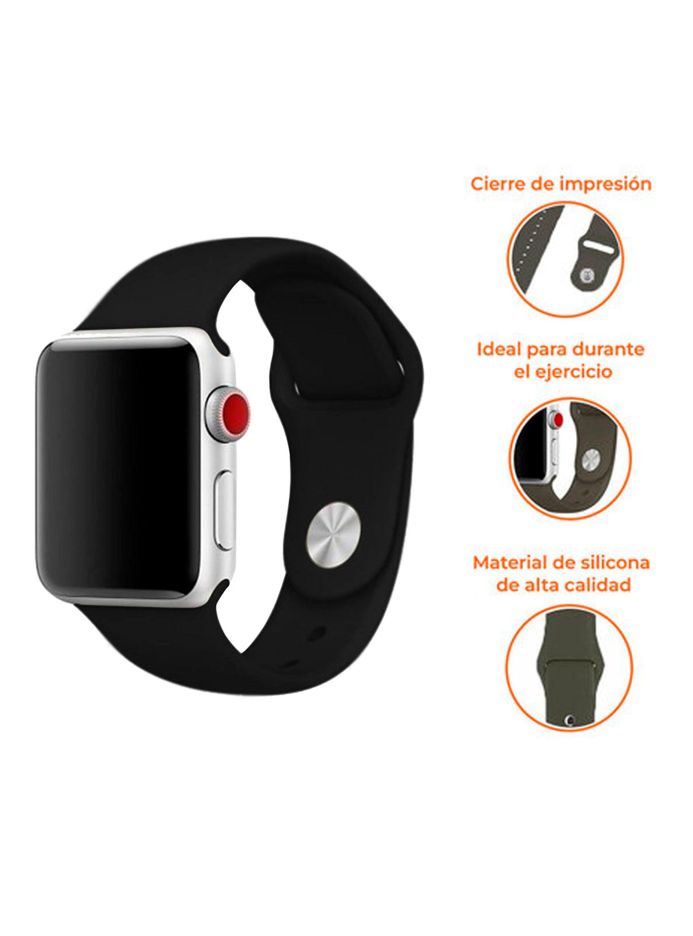 Correa Compatible Con Apple Watch 38mm 40mm 41mm Goma Negro-2