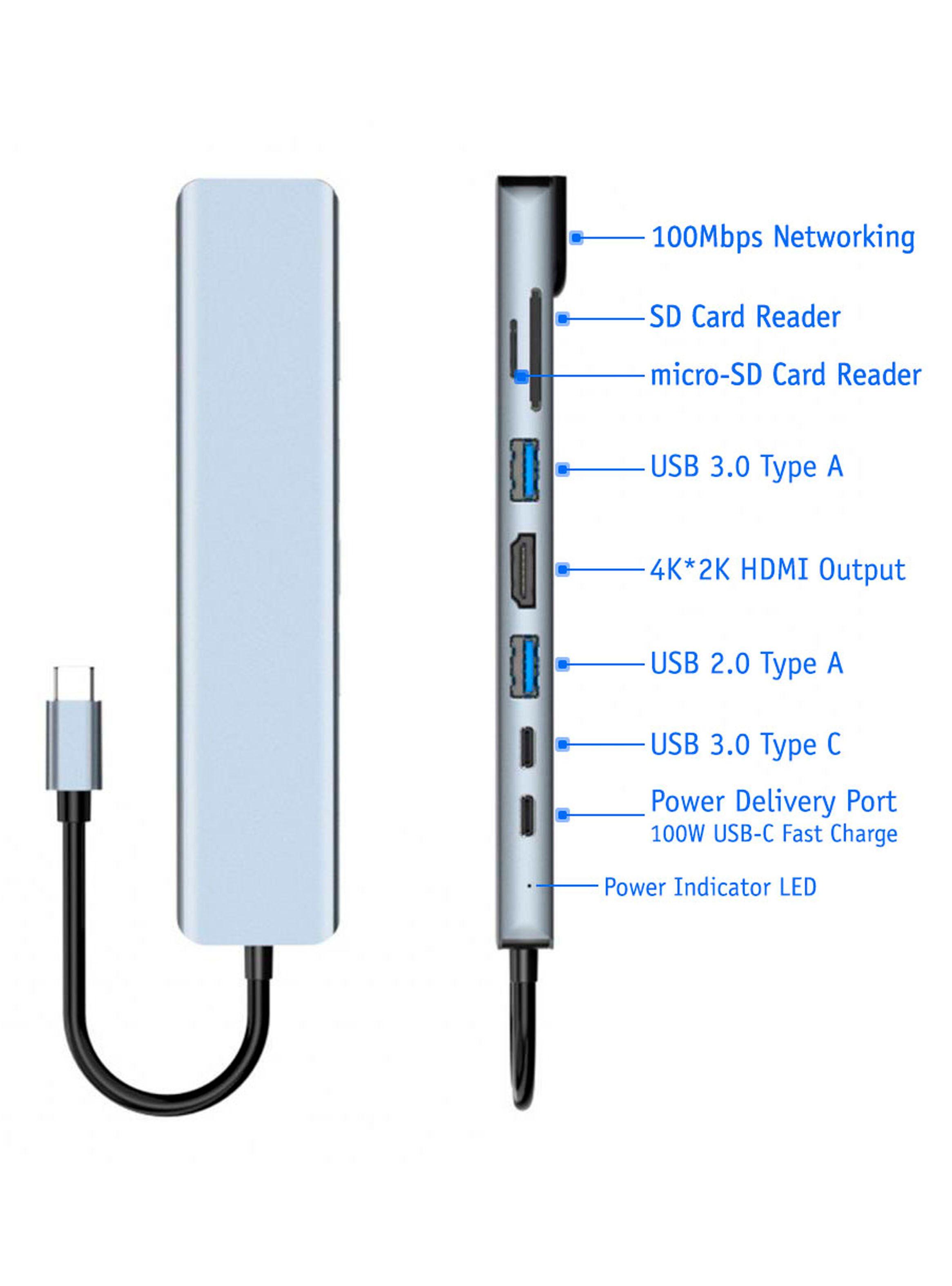 Adaptador USB-C 8 En 1 HDMI+Usb+UsbC+SD+TF+PD+Lan-2