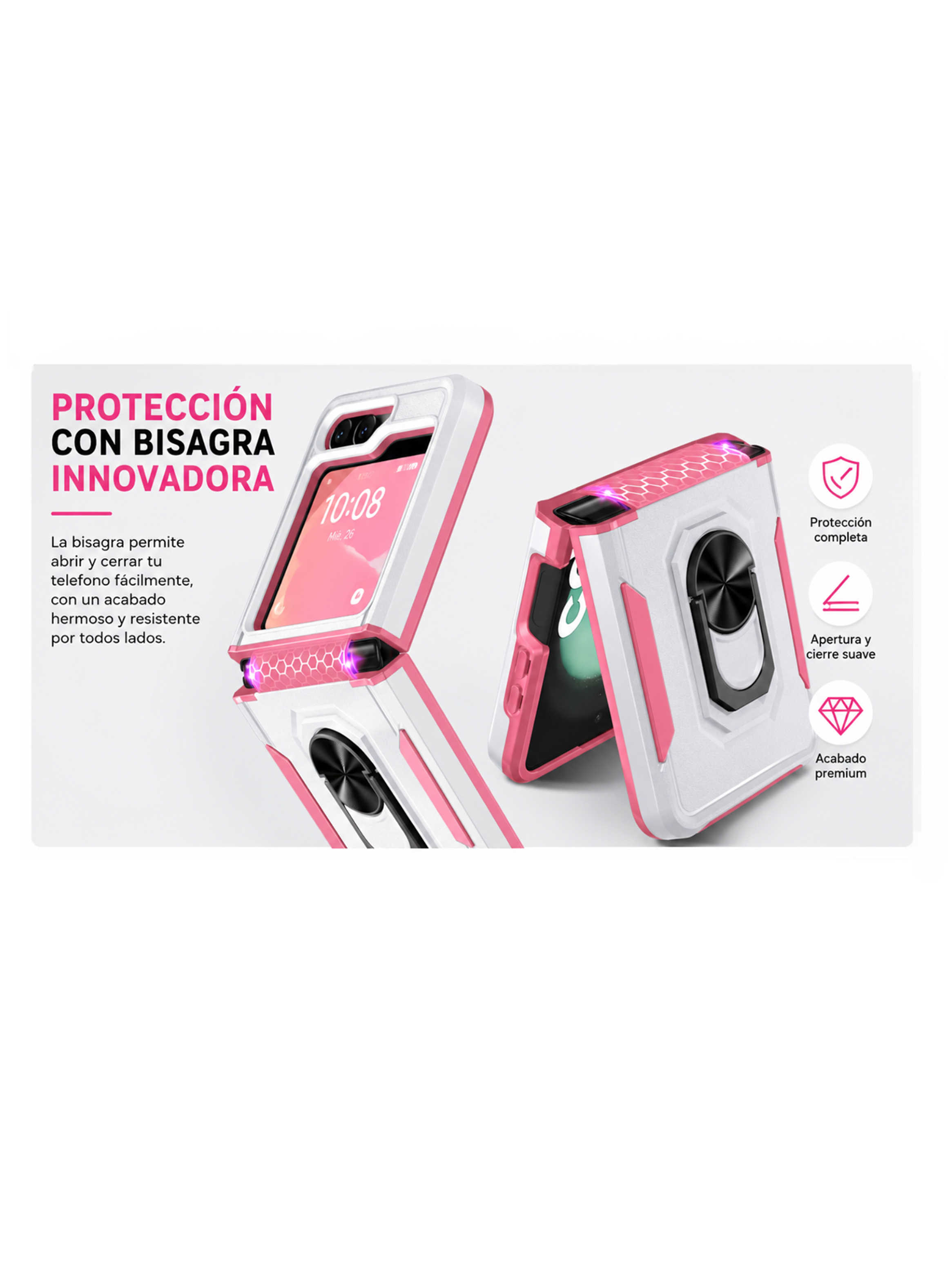 Carcasa Antigolpe Compatible Con Samsung Zflip 7fe 5G Blanco-3