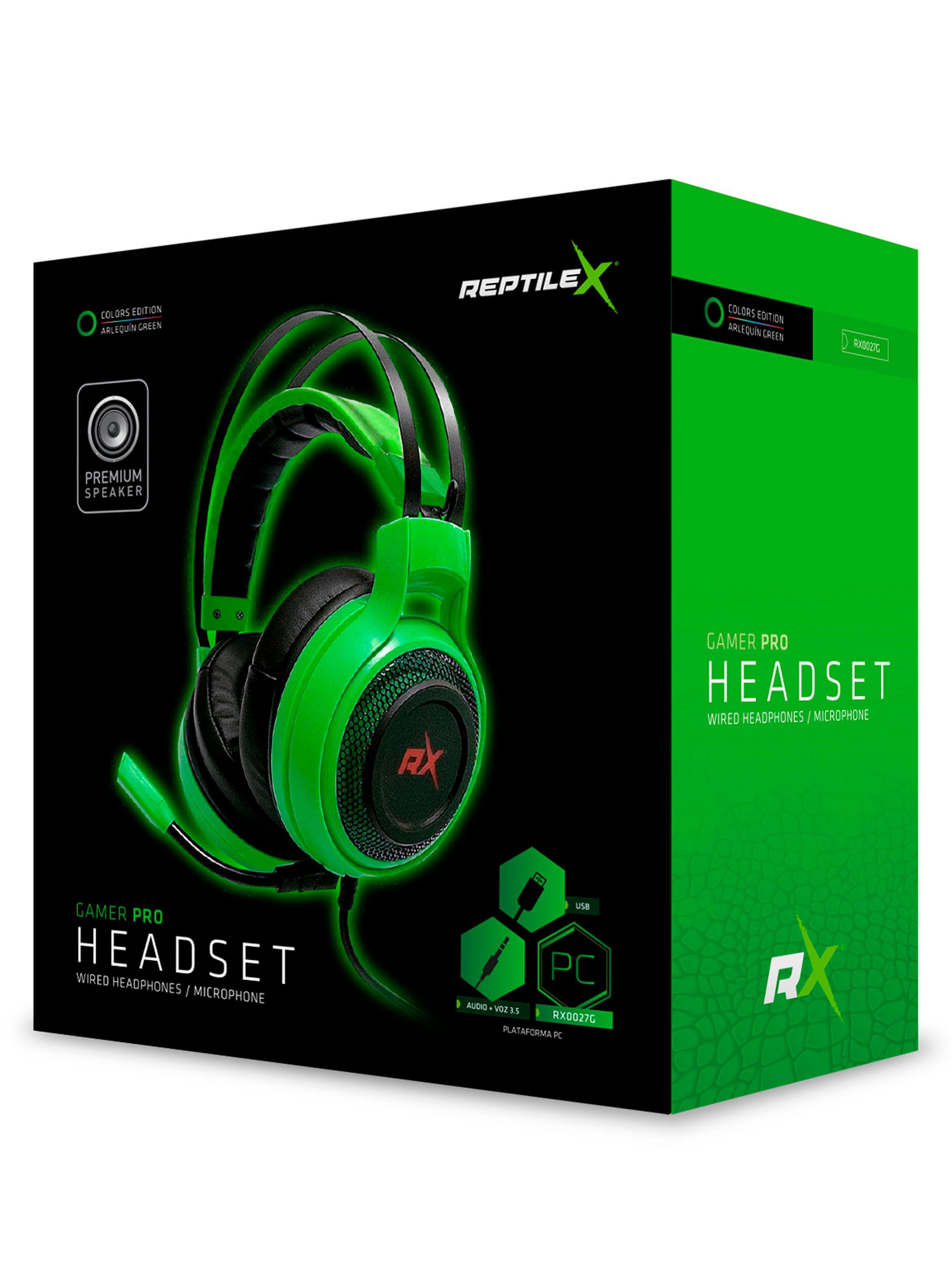 Audífono Micrófono Gamer Pro Verde Reptilex Para PC/Play4-2