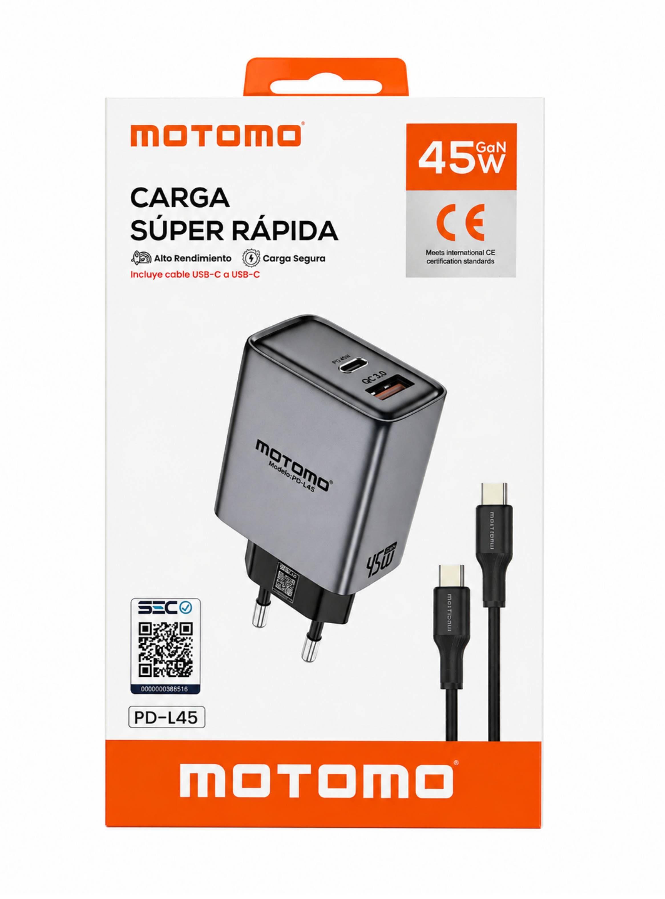 Cargador Carga Rapida 45W Entrada USB-C PD45 QC18W-2