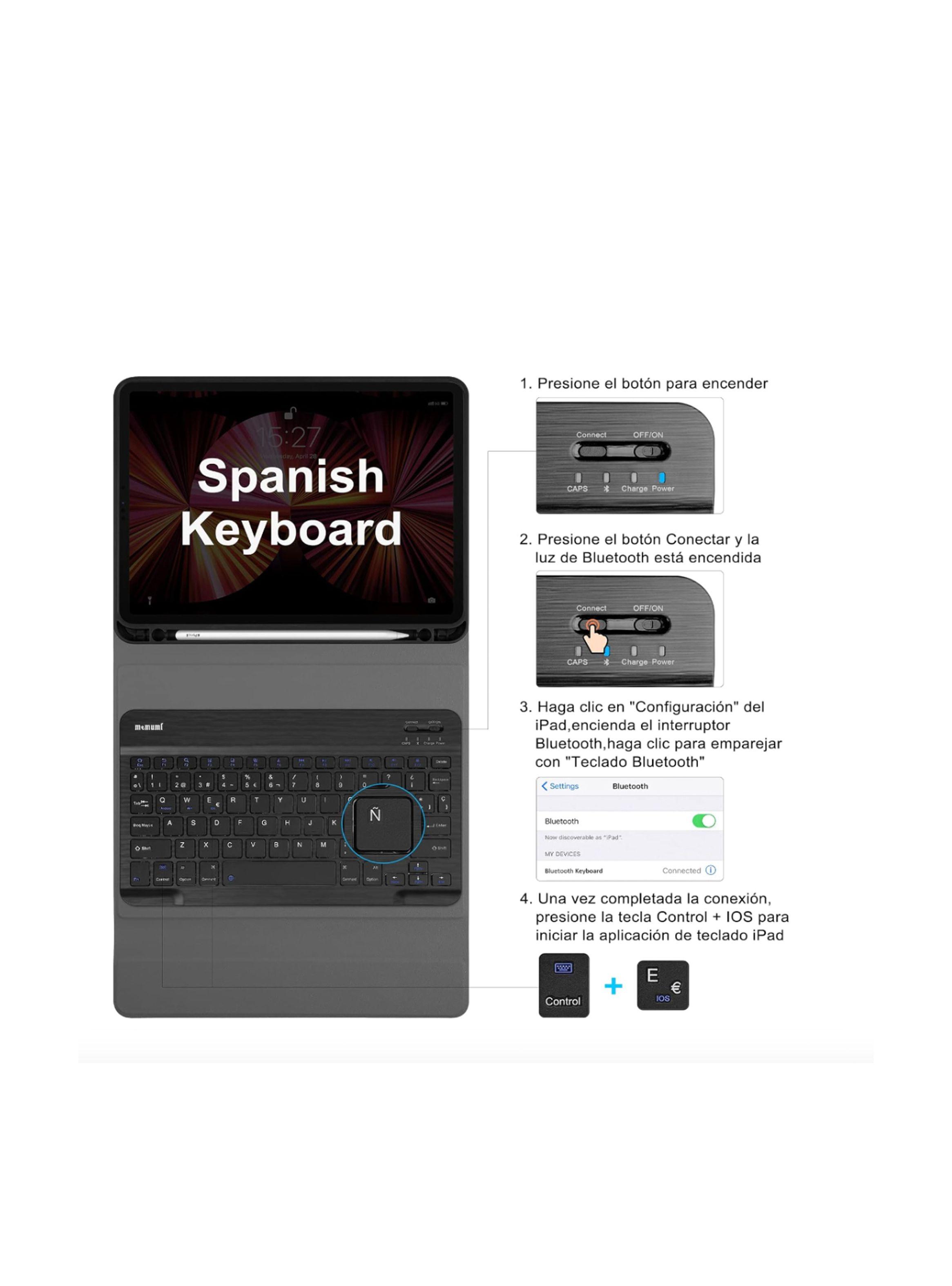 Funda Con Teclado Español Para iPad Air 13 M2 2024 Negro-3