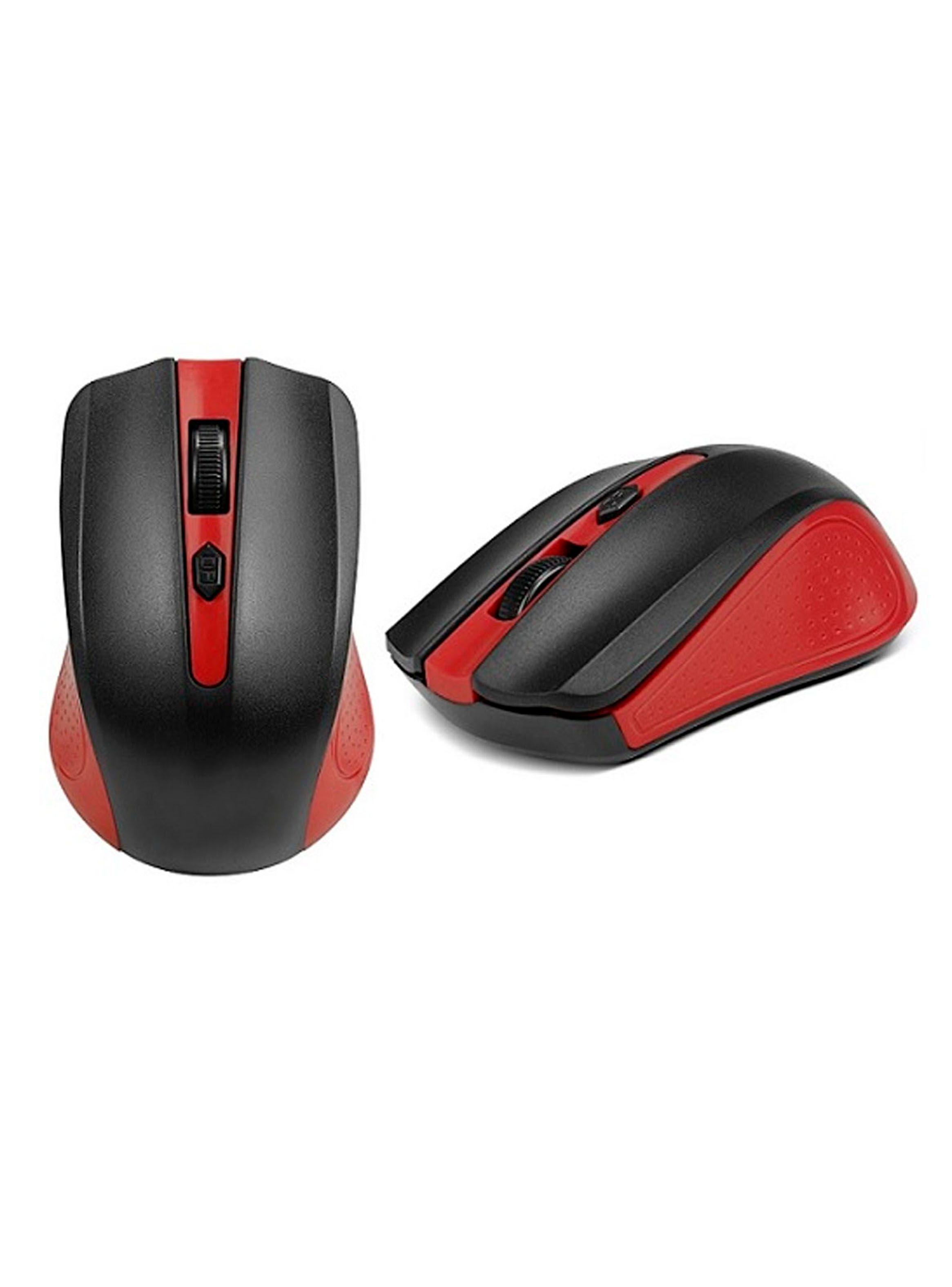 Mouse Optico Inalámbrico Puerto USB Rojo-3