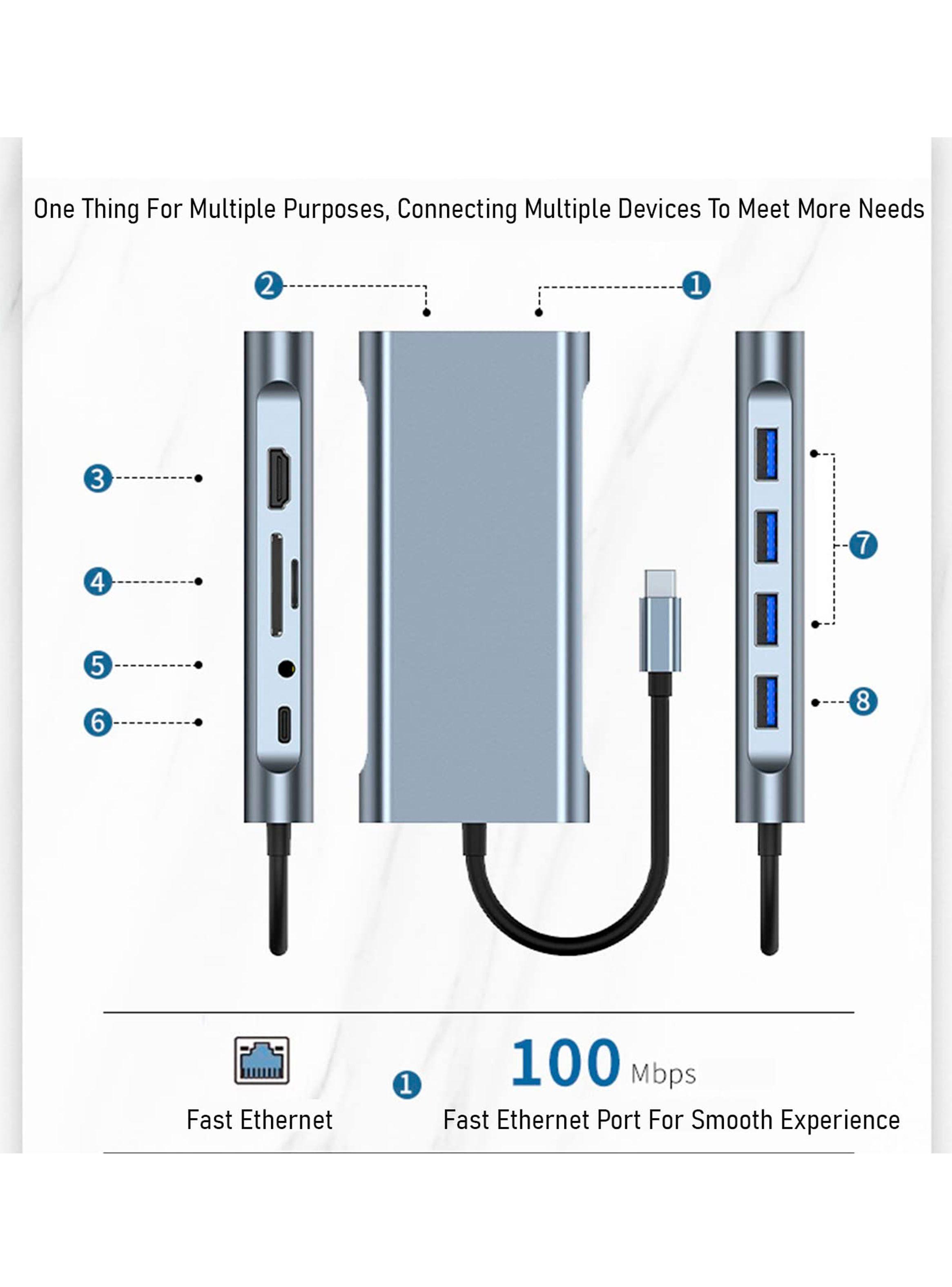 Adaptador Tipo C 11 En 1HDMI+Aux+SD+TF+PD+Lan+VGA-2