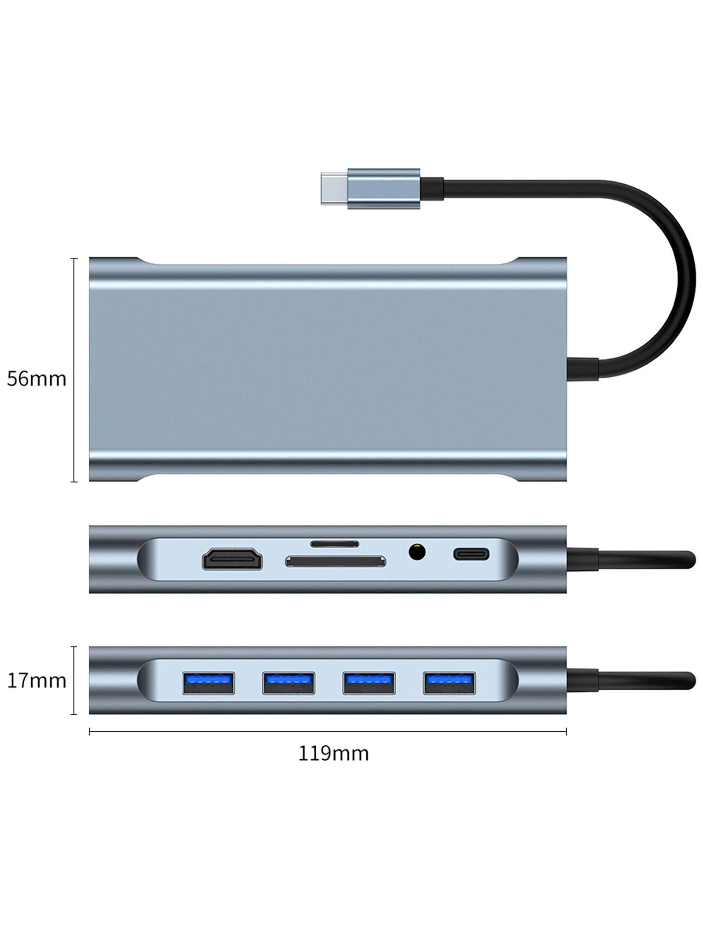 Adaptador Tipo C 11 En 1HDMI+Aux+SD+TF+PD+Lan+VGA-3
