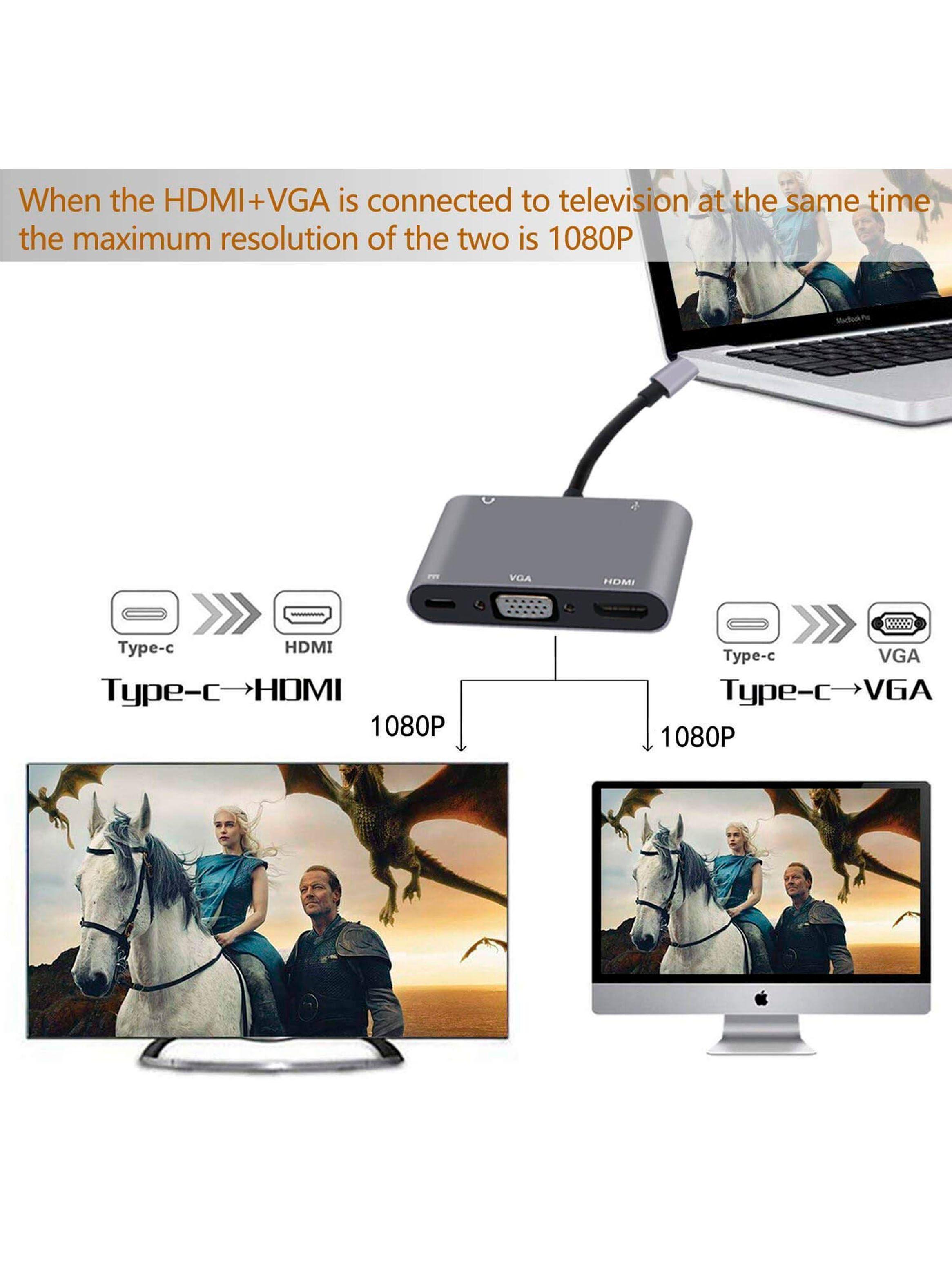 Adaptador USB-C 5 En 1 HDMI 4k+Usb3.0+VGA+Aux+PD-2