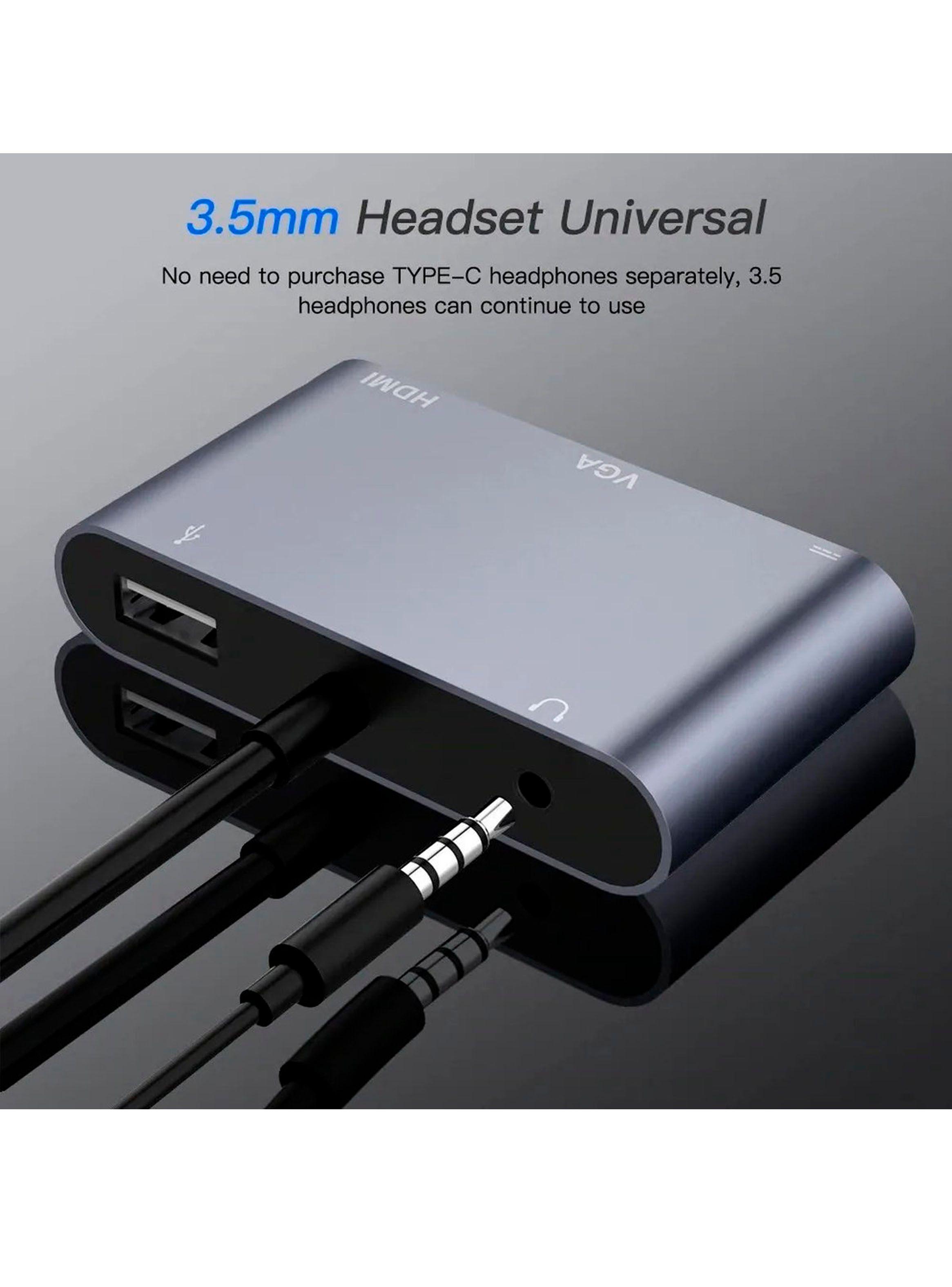 Adaptador USB-C 5 En 1 HDMI 4k+Usb3.0+VGA+Aux+PD-3