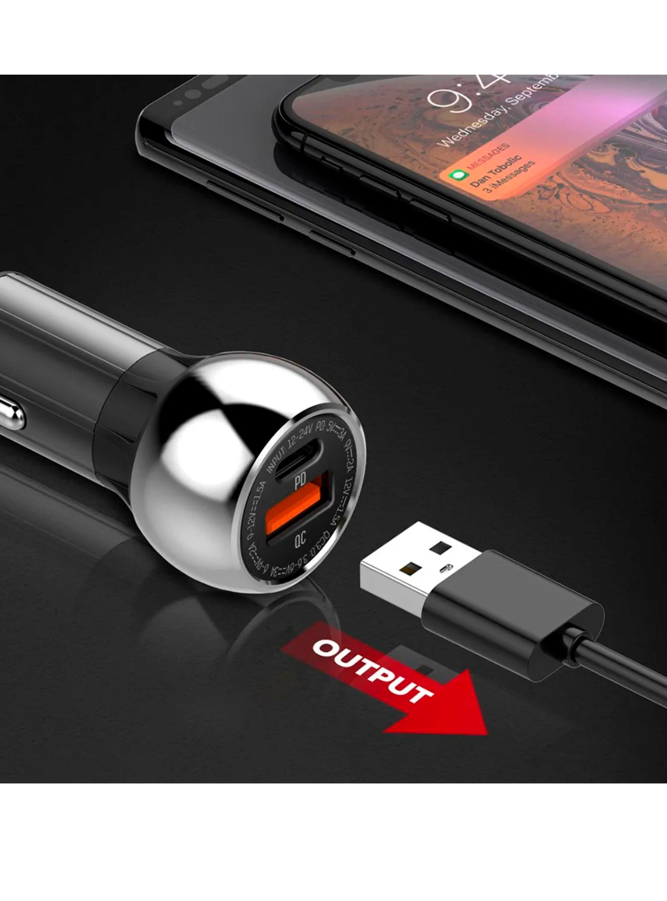 Cargador De Auto USB C De 52.5W Protección Carga Rapida Gris-2