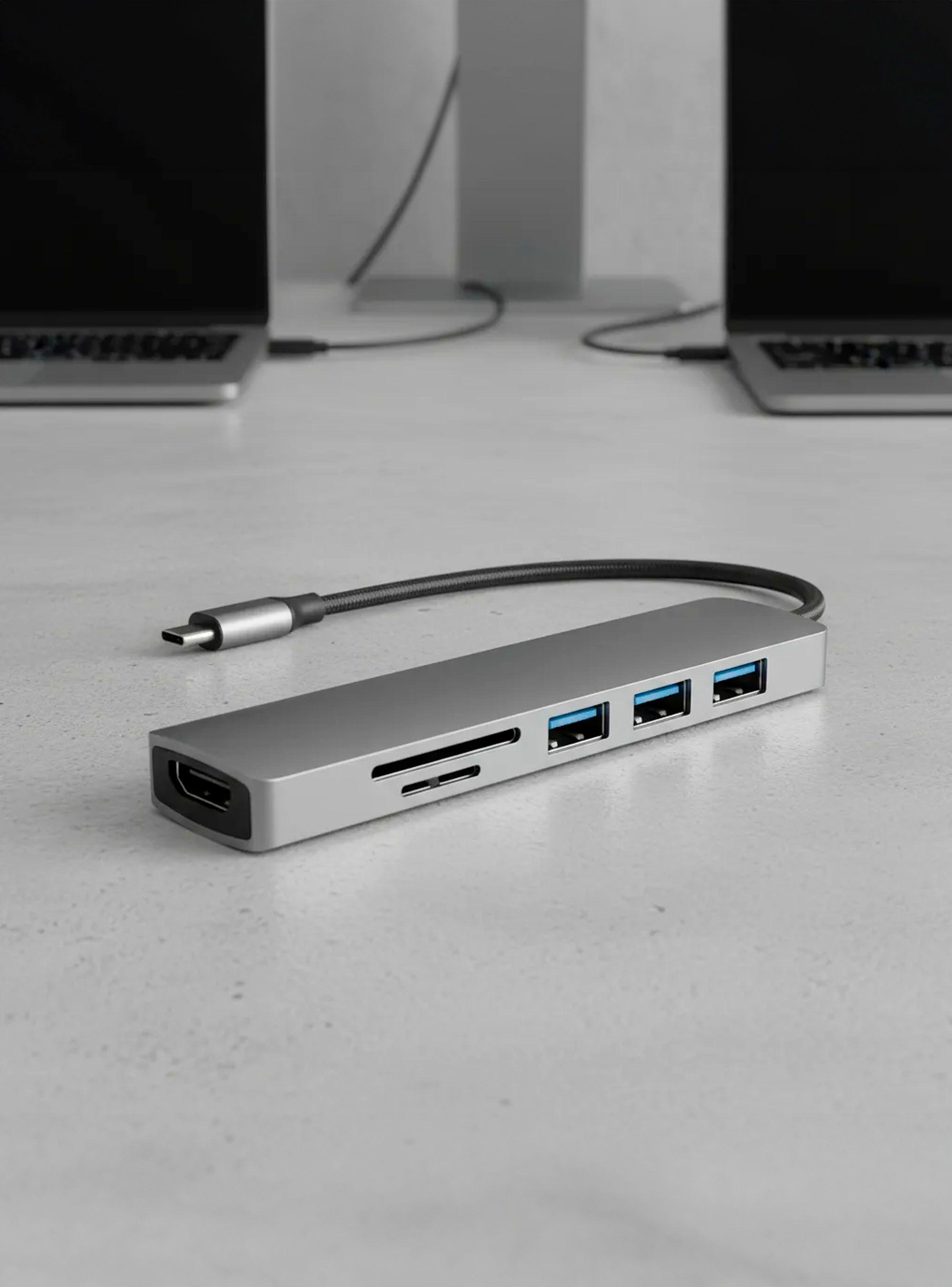 Adaptador USB C 6 EN 1 HDMI+ USB3.0 + Tarjeta Memoria-2