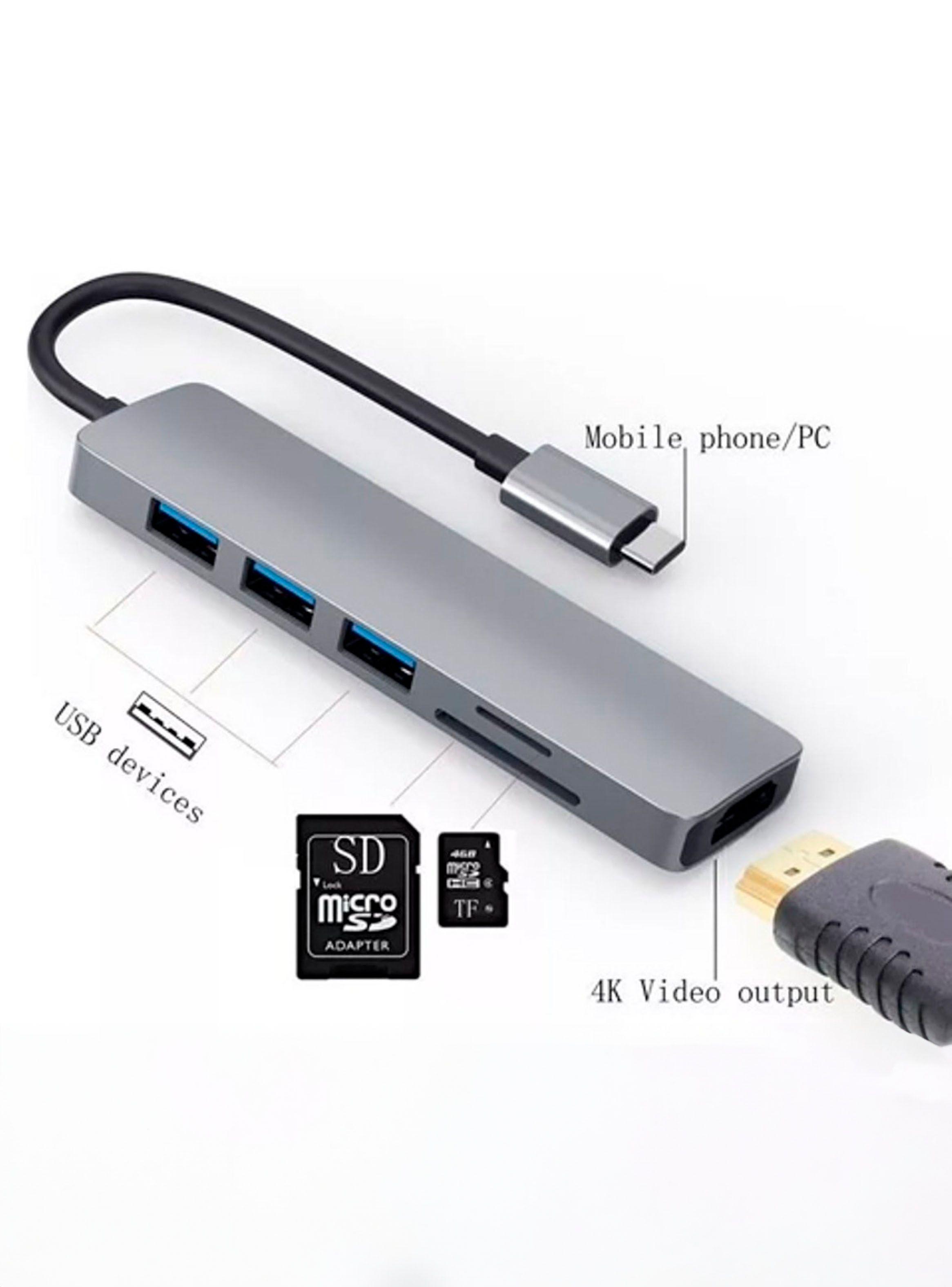 Adaptador USB C 6 EN 1 HDMI+ USB3.0 + Tarjeta Memoria-3