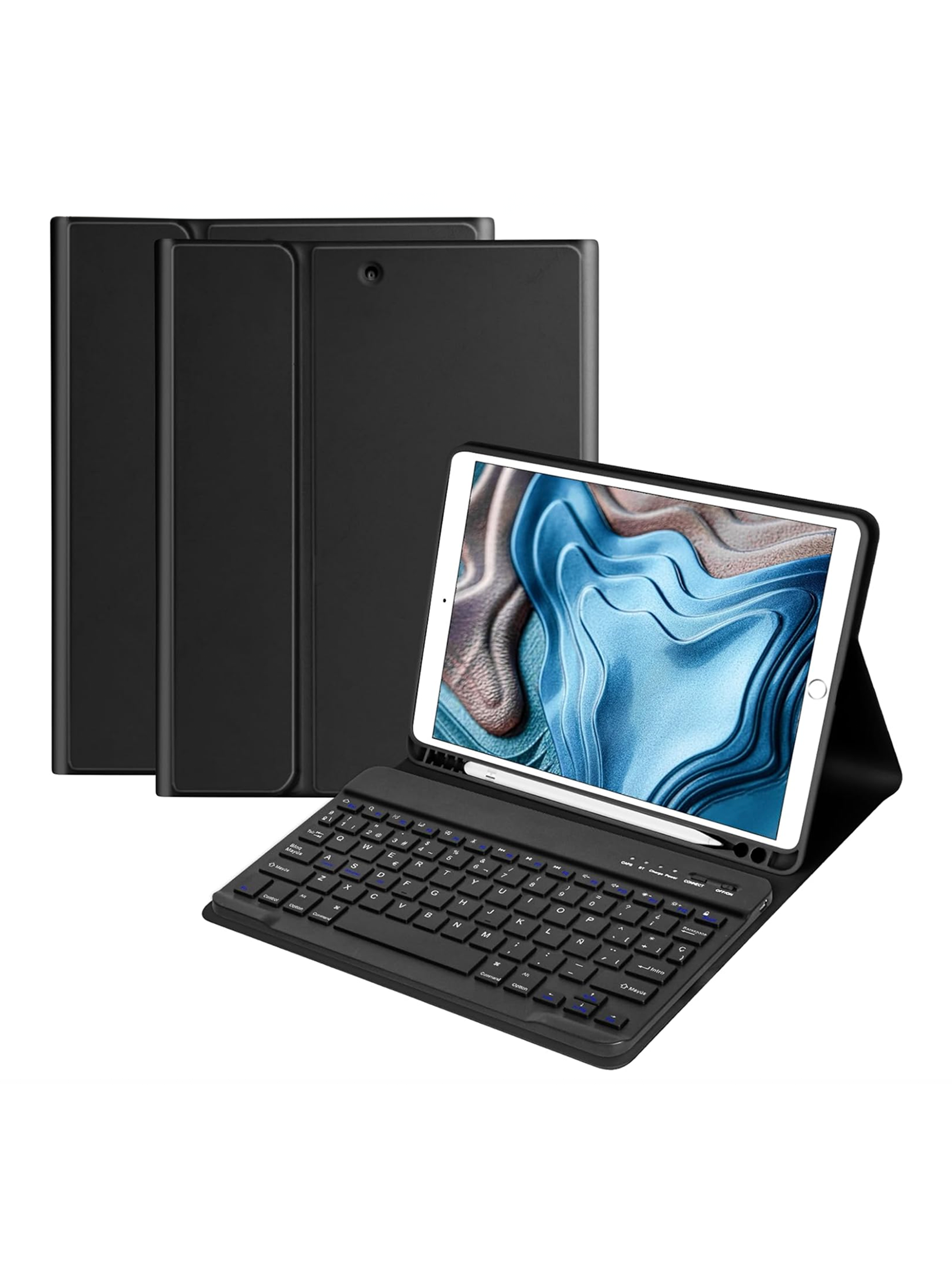 Funda Con Teclado Para iPad 10.2 7 8 9 Con Ranura Lapiz Negro-0