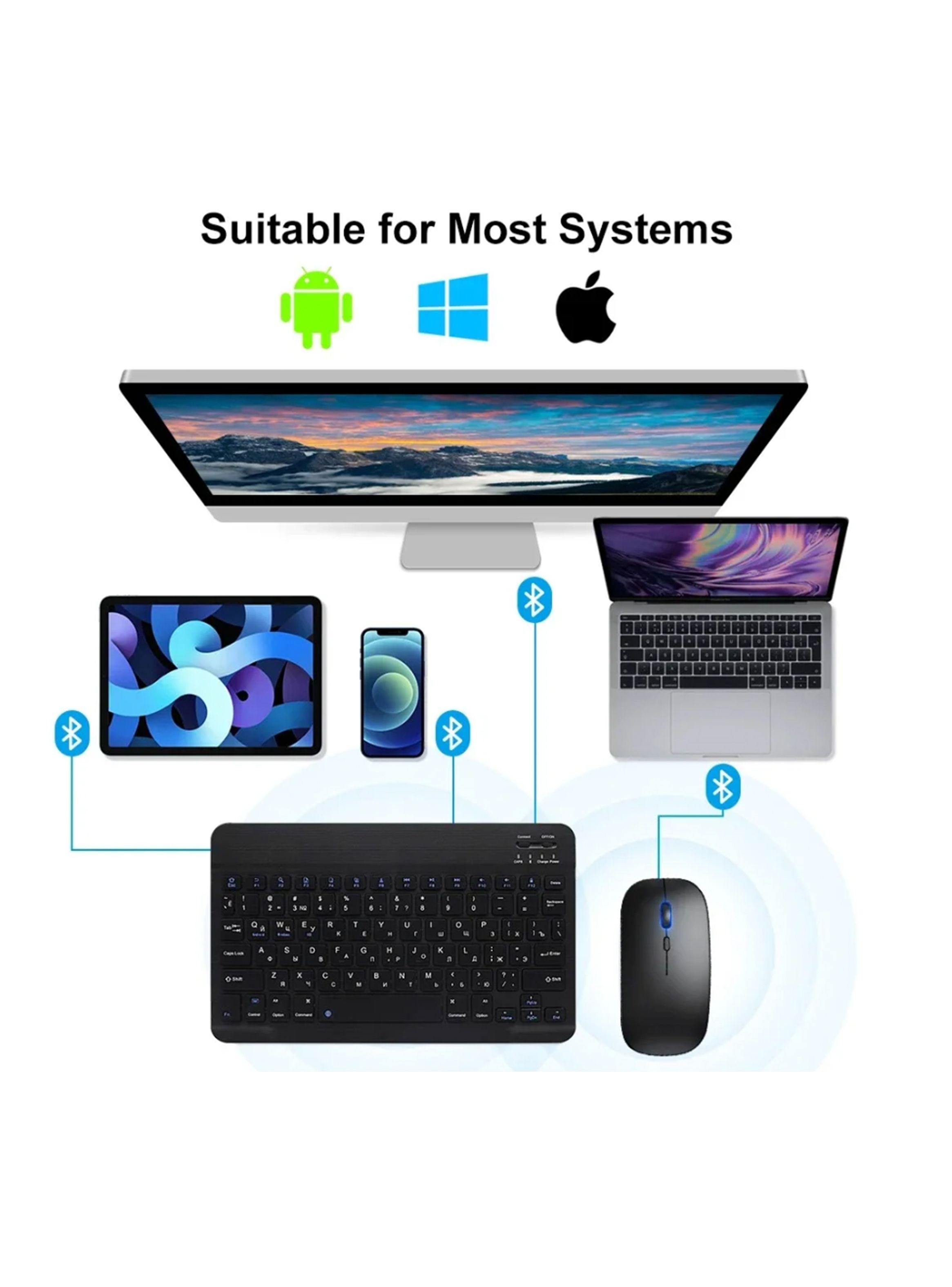 Combo Teclado Mouse Inalambrico Bluetooth iPad Tablet Negro-1