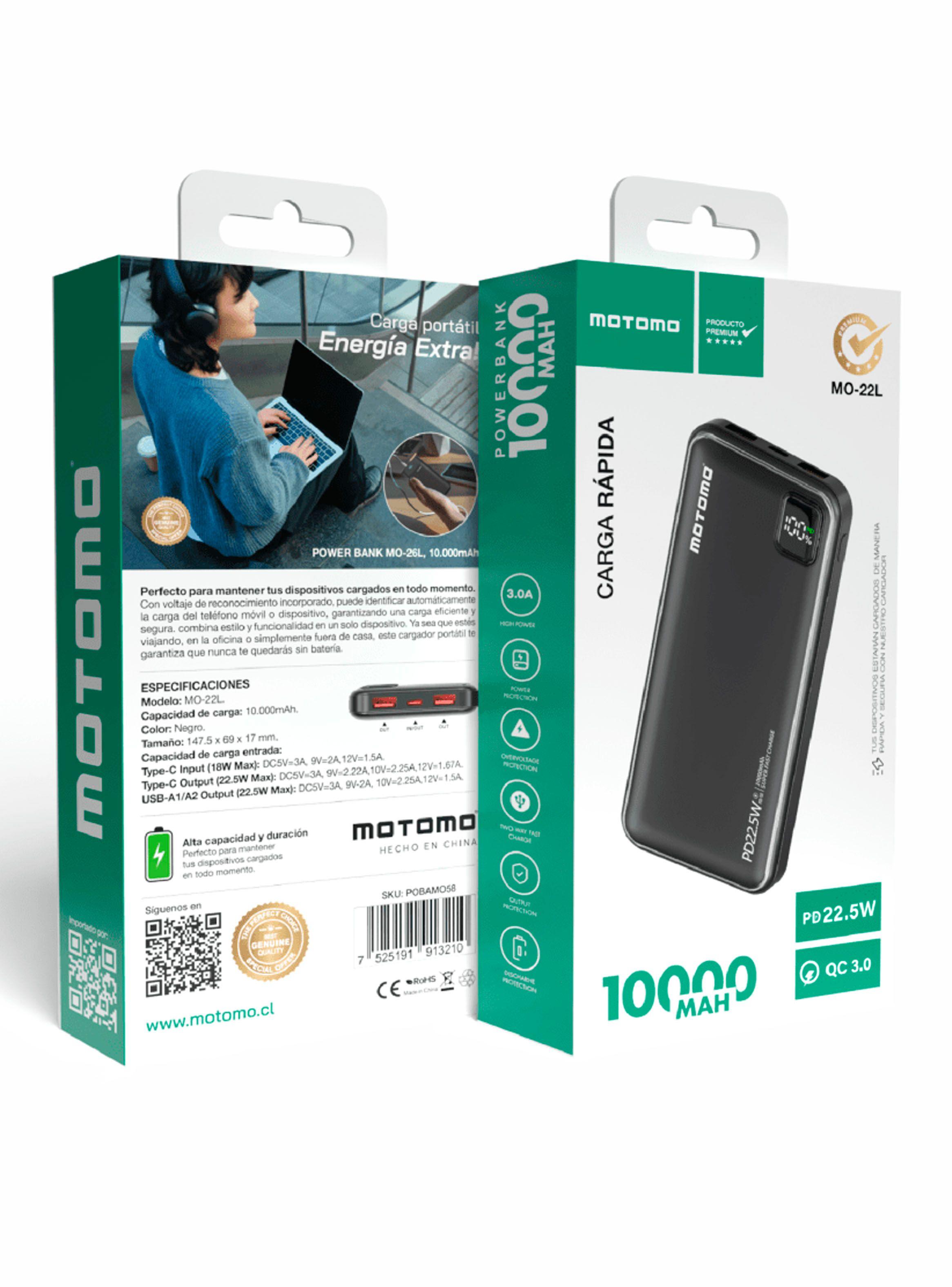 Bateria Externa Power Bank 10000ma 22.5W Motomo MO-22L Negro-3