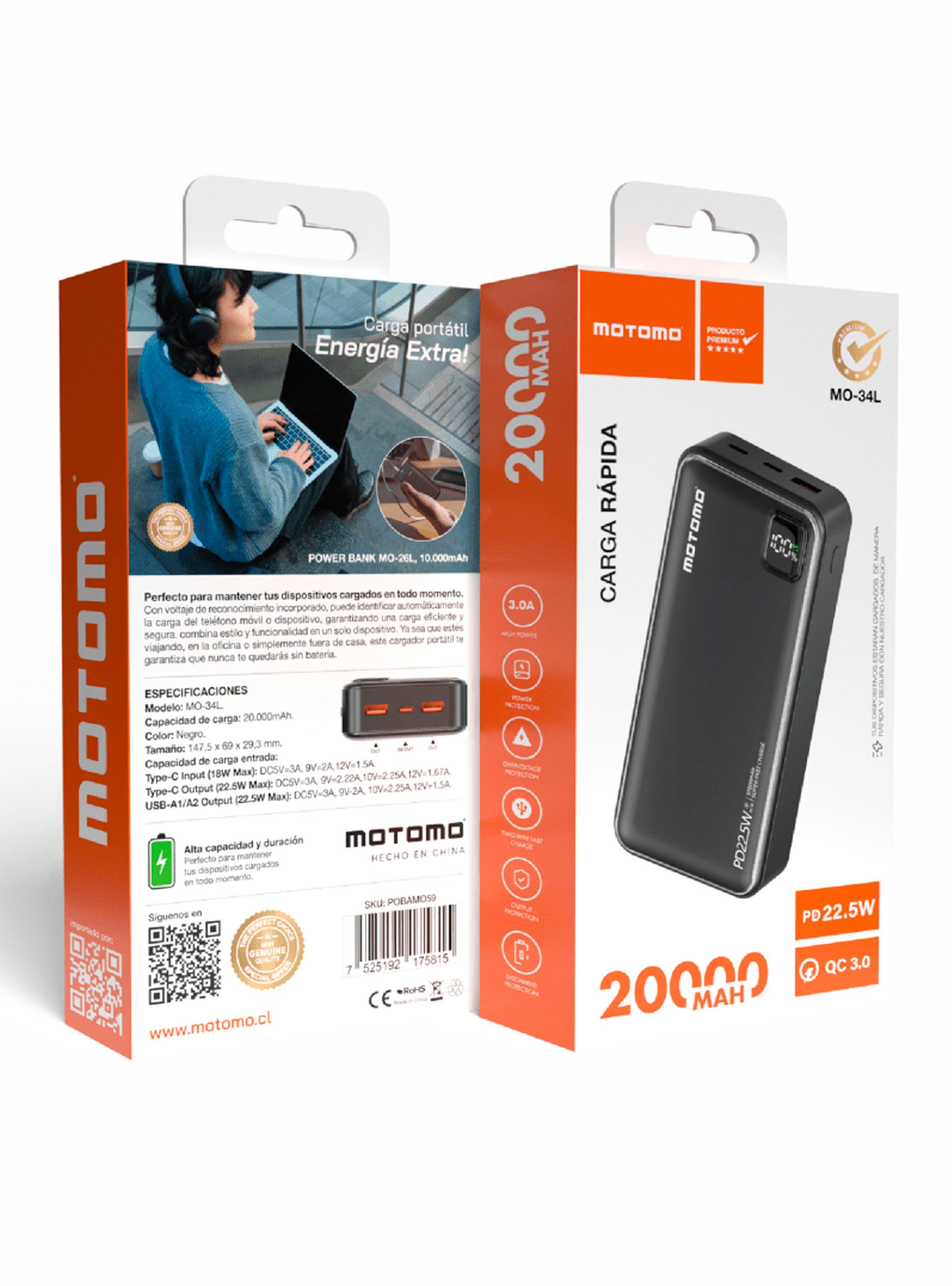 Bateria Externa Power Bank 20000ma 22.5W Motomo MO-34L Negro-3