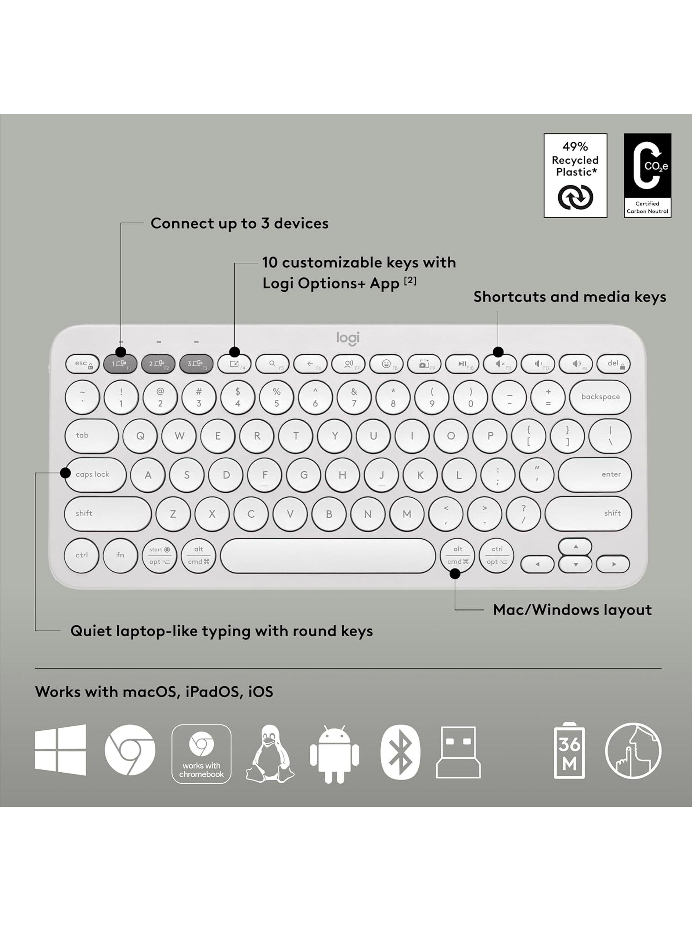 Teclado Inalambrico En Español Pebble Keys 2 K380S Blanco-1