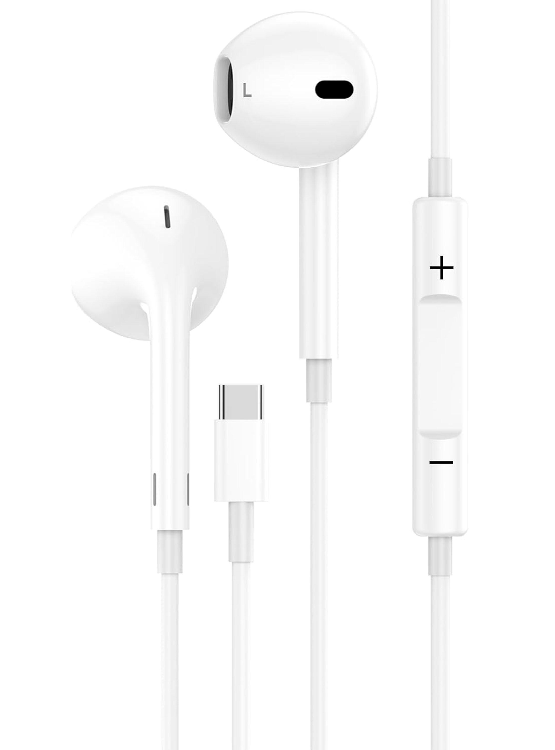 Audifonos Manos Libres USB-C Sin Goma Control Volumen Blanco-2