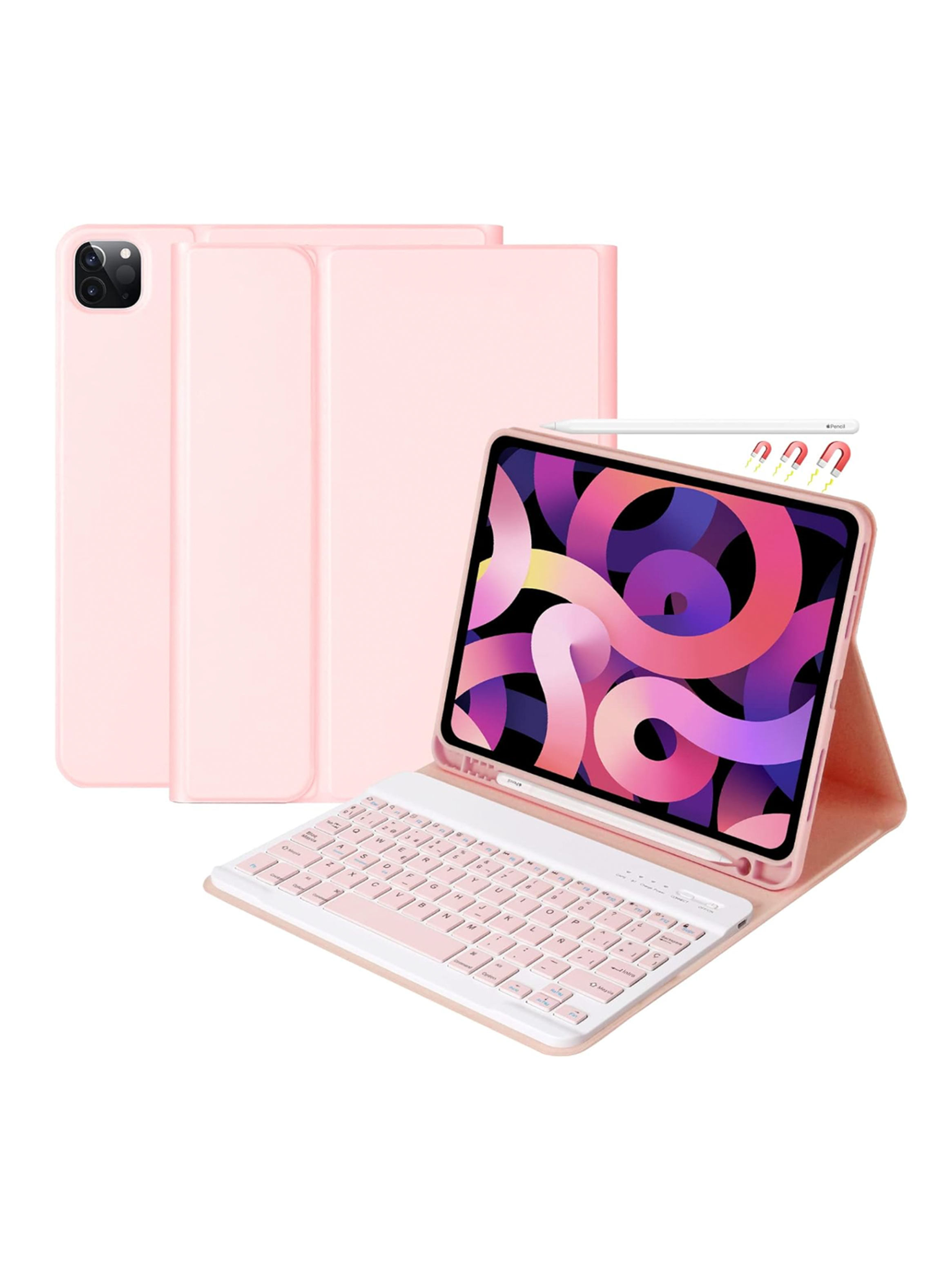 Funda Con Teclado Para iPad Air 6 11" M2 2024 Rosado-0