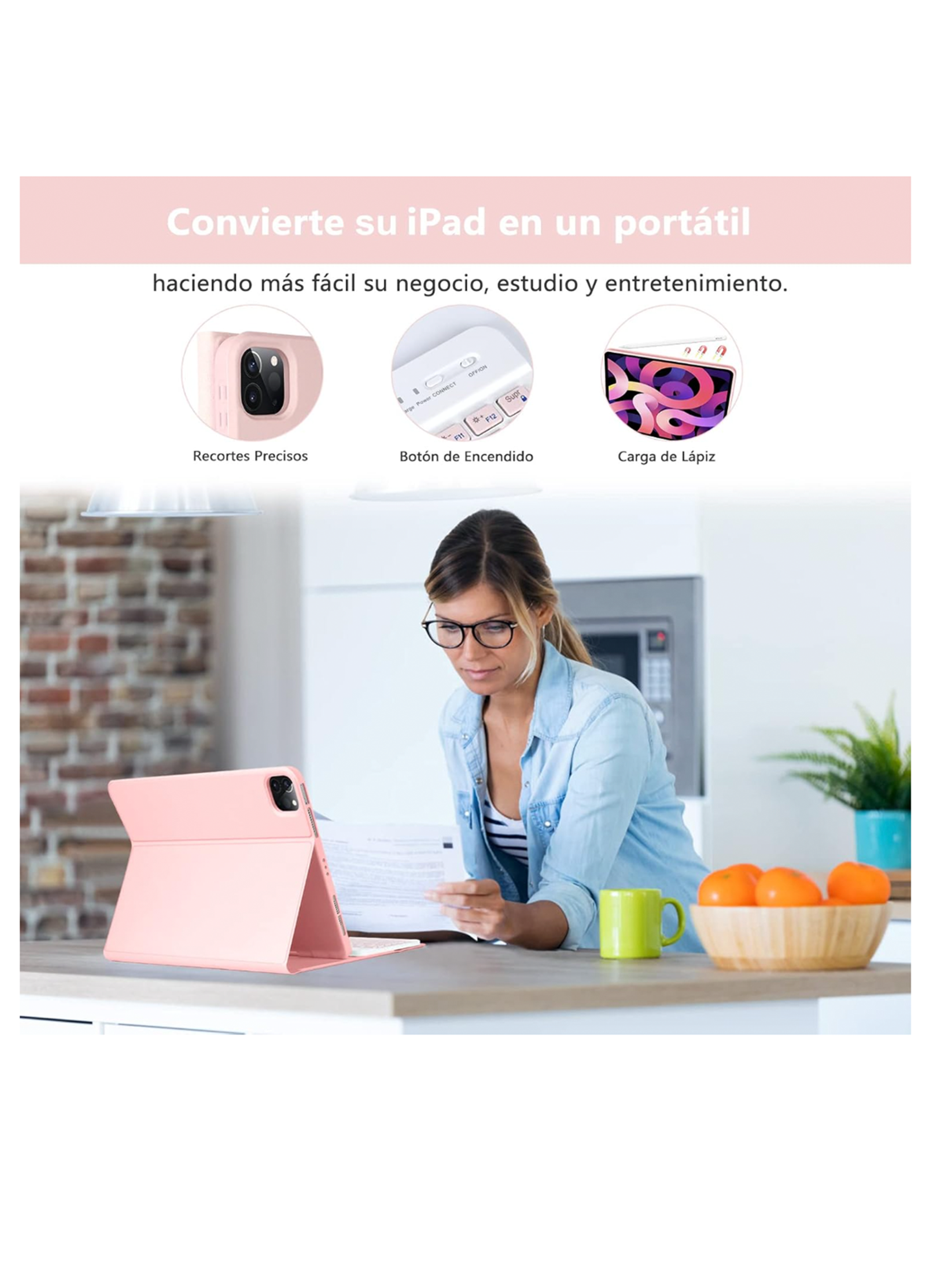 Funda Con Teclado Para iPad Air 6 11" M2 2024 Rosado-2